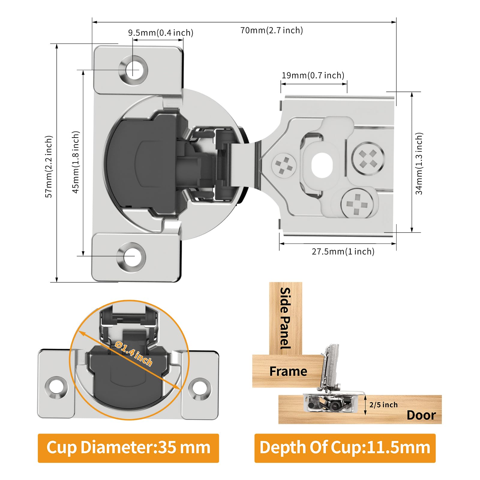 Chibery Paquete de 30 bisagras ocultas de cierre suave 3D de 5/8 pulgadas para puerta de marco frontal, níquel satinado oculto de cierre automático, bisagras ocultas de acero inoxidable de ángulo