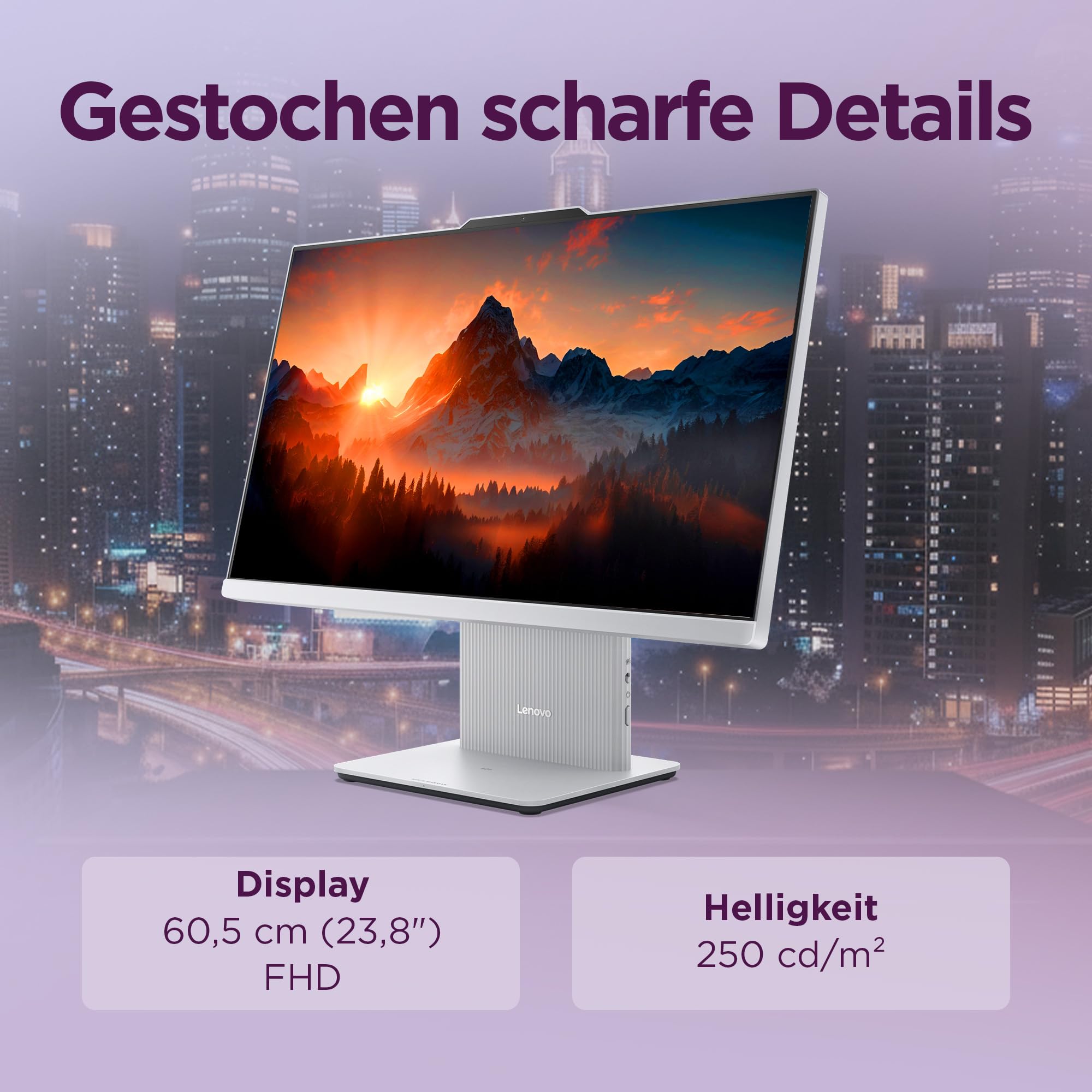 Lenovo IdeaCentre All-In-One AI-PC | 23.8"Full HD Display | AMD Ryzen 7 250 | 16GB RAM | 1TB SSD | AMD Radeon Grafik | Win11 | Augenschutz | Inkl.USB Maus-Tastatur | Cloud grau | 3 Monate Premium Care
