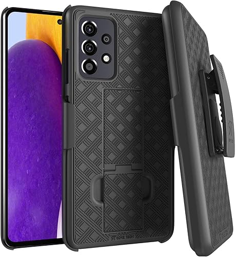 Funda diseñada para Samsung Galaxy A52 con funda de clip para cinturón, funda de teléfono con función atril, color negro