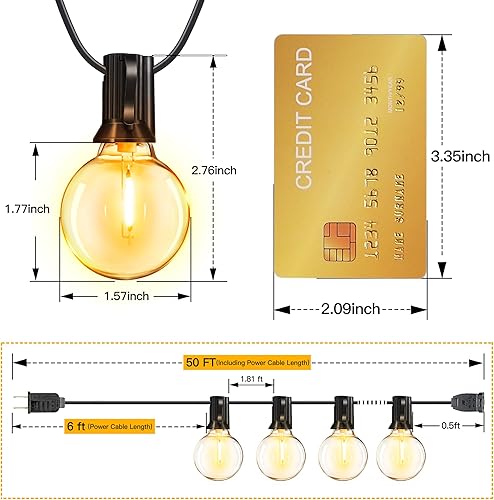 Miniatura 9 de Ollny - Tira de luces G40 para exteriores de 100 pies, impermeable, conectable, inastillable, luz de patio con 50 Edison + 4 bombillas LED de