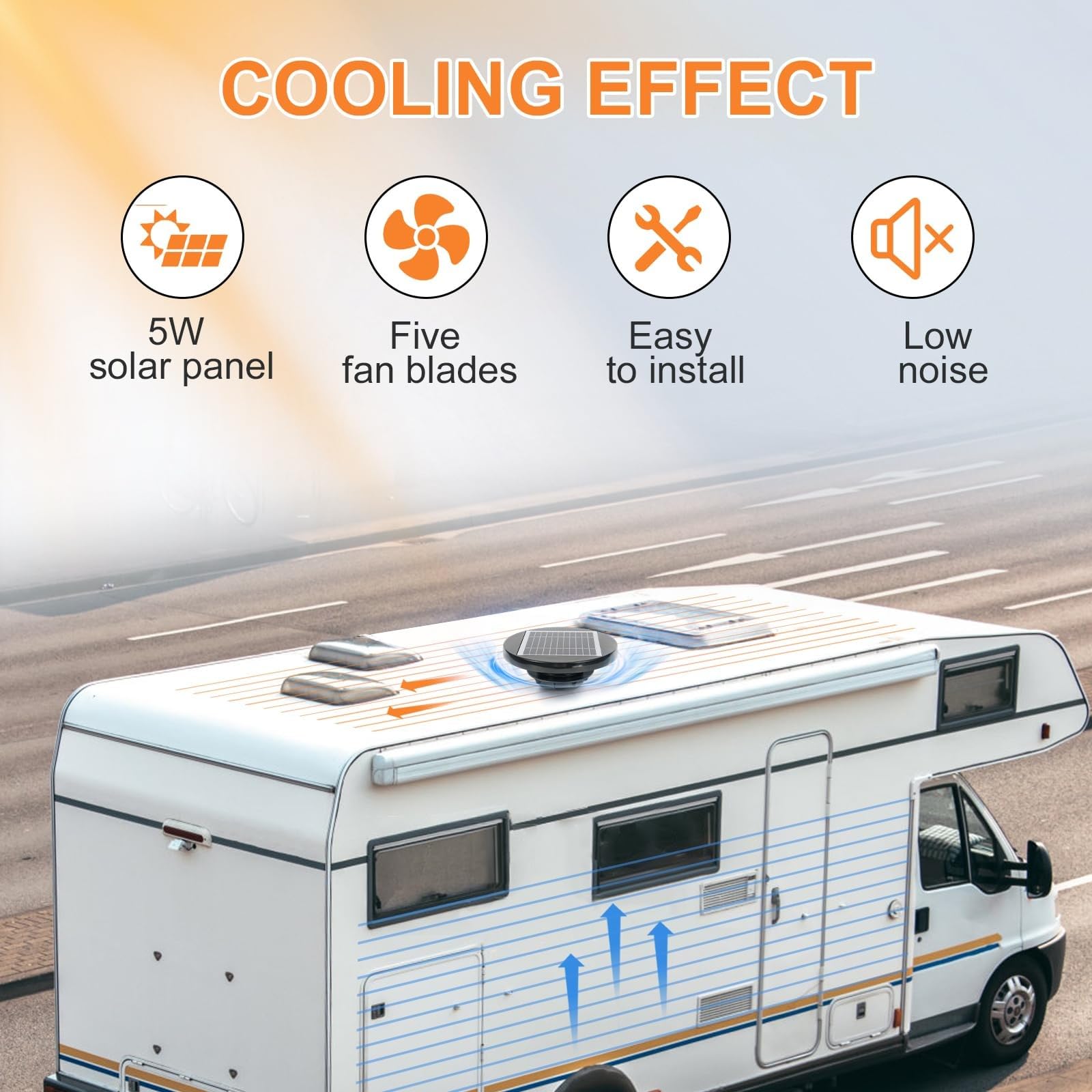 Solar Ventilator, 5V 2W Solarbetriebene Deckenlüftung für Wohnmobile, 200 mm Durchmesser Solar-Abluftventilator Solarbetriebener Dachventilator für Wohnmobil, Marine, Schuppen, Anhänger