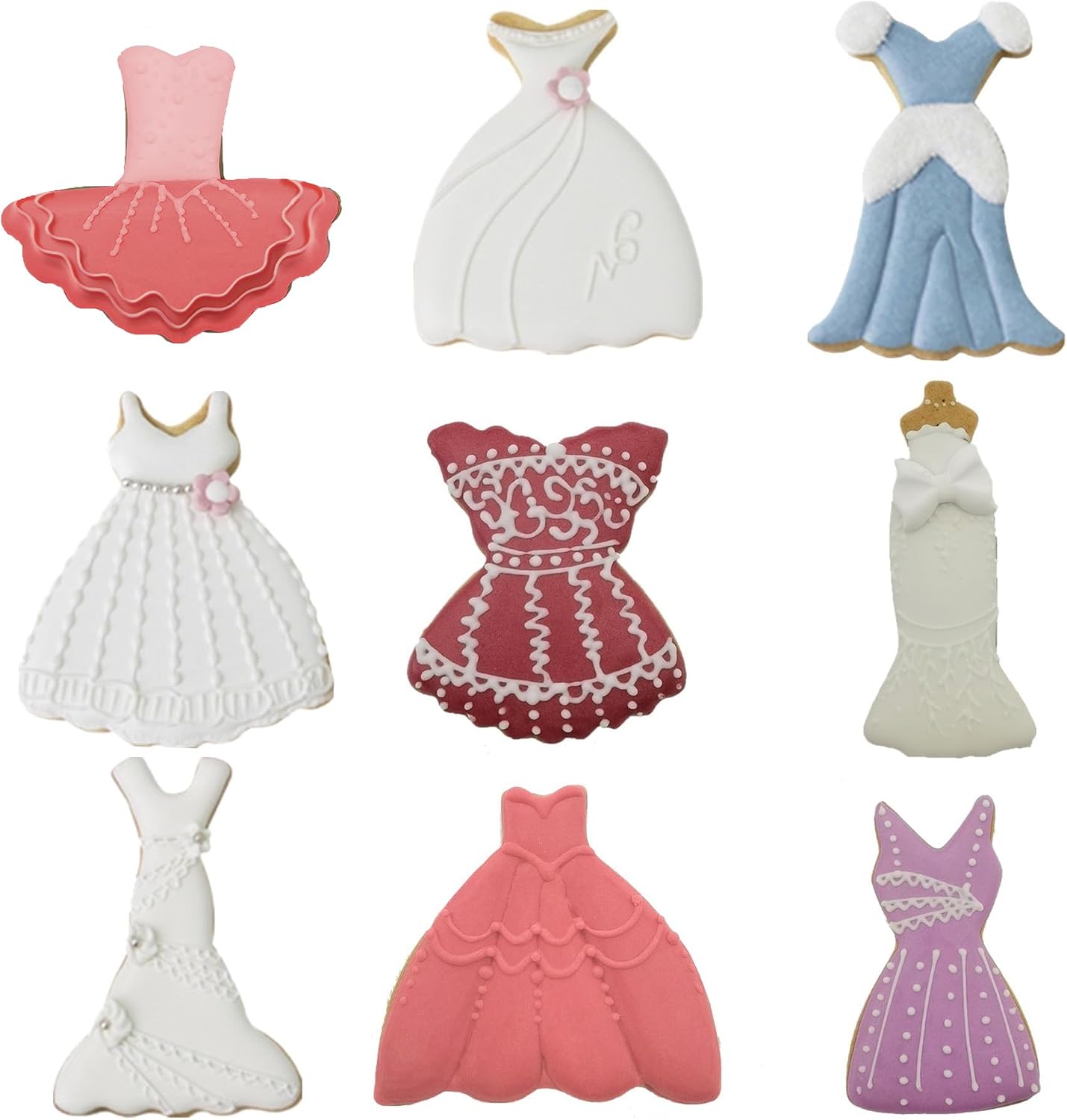 Comais Mini Princess Dress Shaped Cookie Cutters Set Stainless Steel 9Pcs | Wedding & Royal Princess Dress Fondant Molds, Great for Birthday Party, Holiday Baking, Cake Decoration & Handmade DIY Crafts