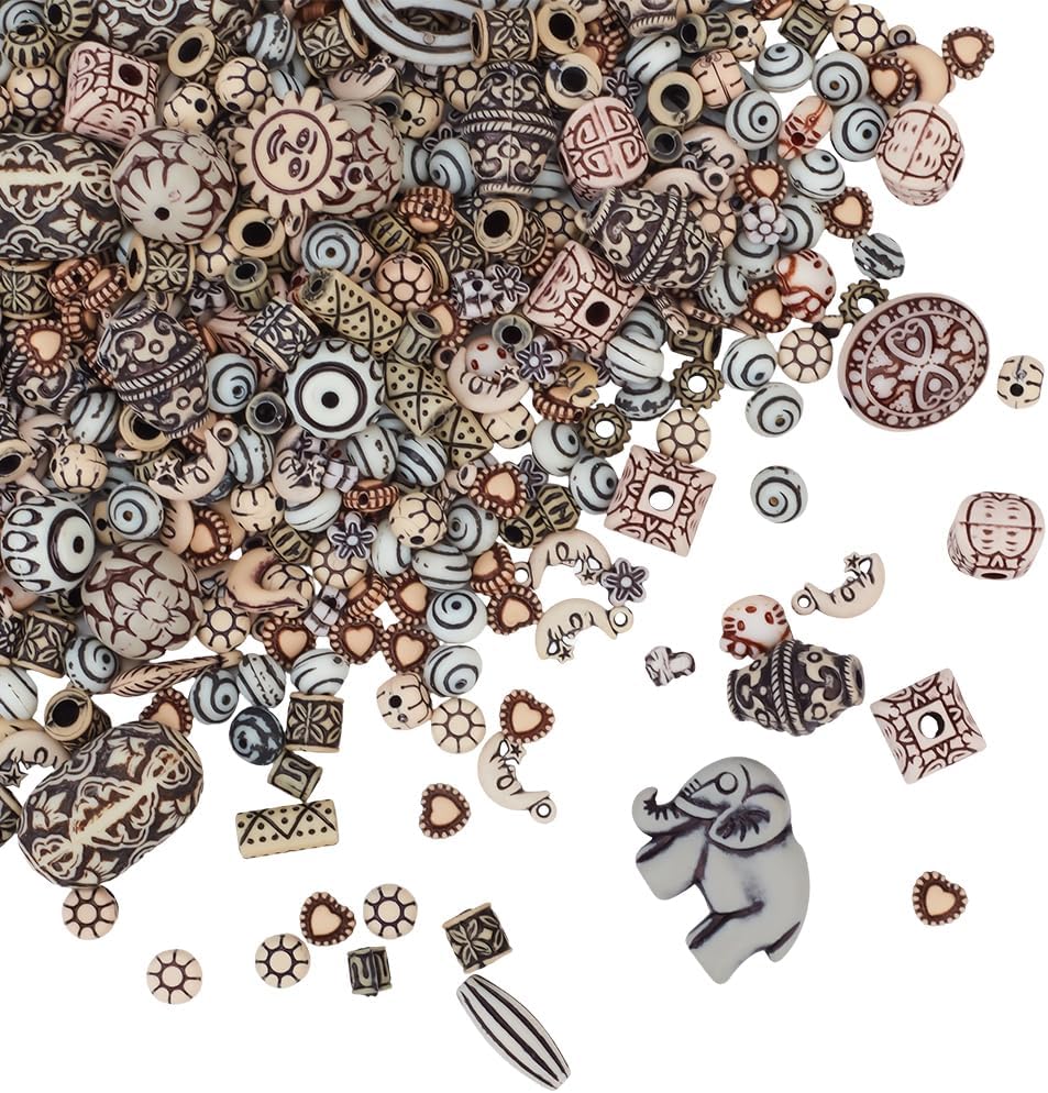 1 Box 220G Acrylic Bohemian Beads with Holes Czech Antique Styles Mixed Color Shape Vintage Assorted Opaque Aesthetic Spacer Bead Bulk for Jewelry Making Necklace Bracelet Diy Craft Supply