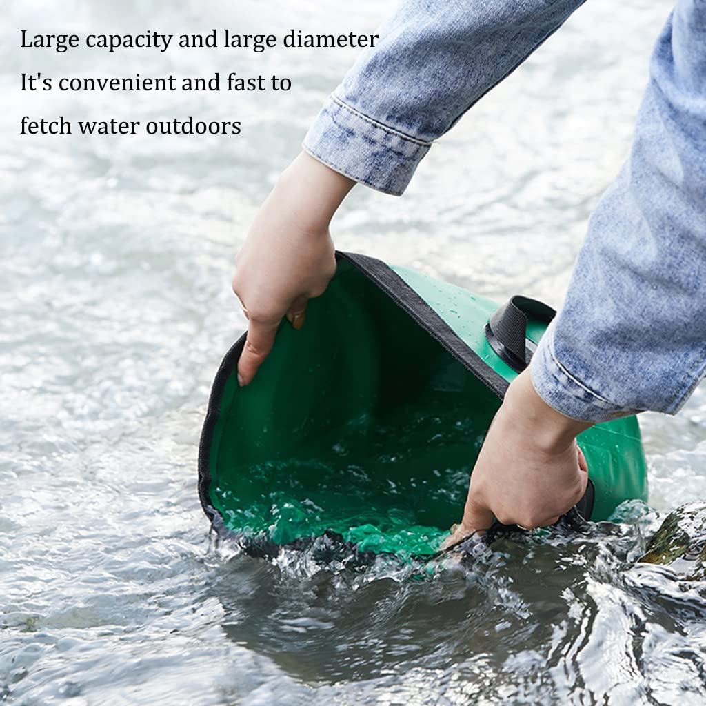 DUNAKE Faltbarer Eimer Camping, Klappbares Waschbecken, Multifunktionaler Tragbarer Wassereimer, Faltbare Runde Wanne Mit Griff, Für Reisen, Camping, Angeln, Gartenarbeit (Color : Green, Size : 10L)