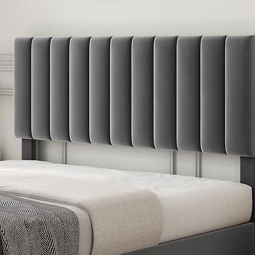 Miniatura 7 de Amyove Marco de cama Queen tapizado de terciopelo moderno marco de cama de 11 pulgadas con cabecero no necesita somier tamaño Queen estándar de