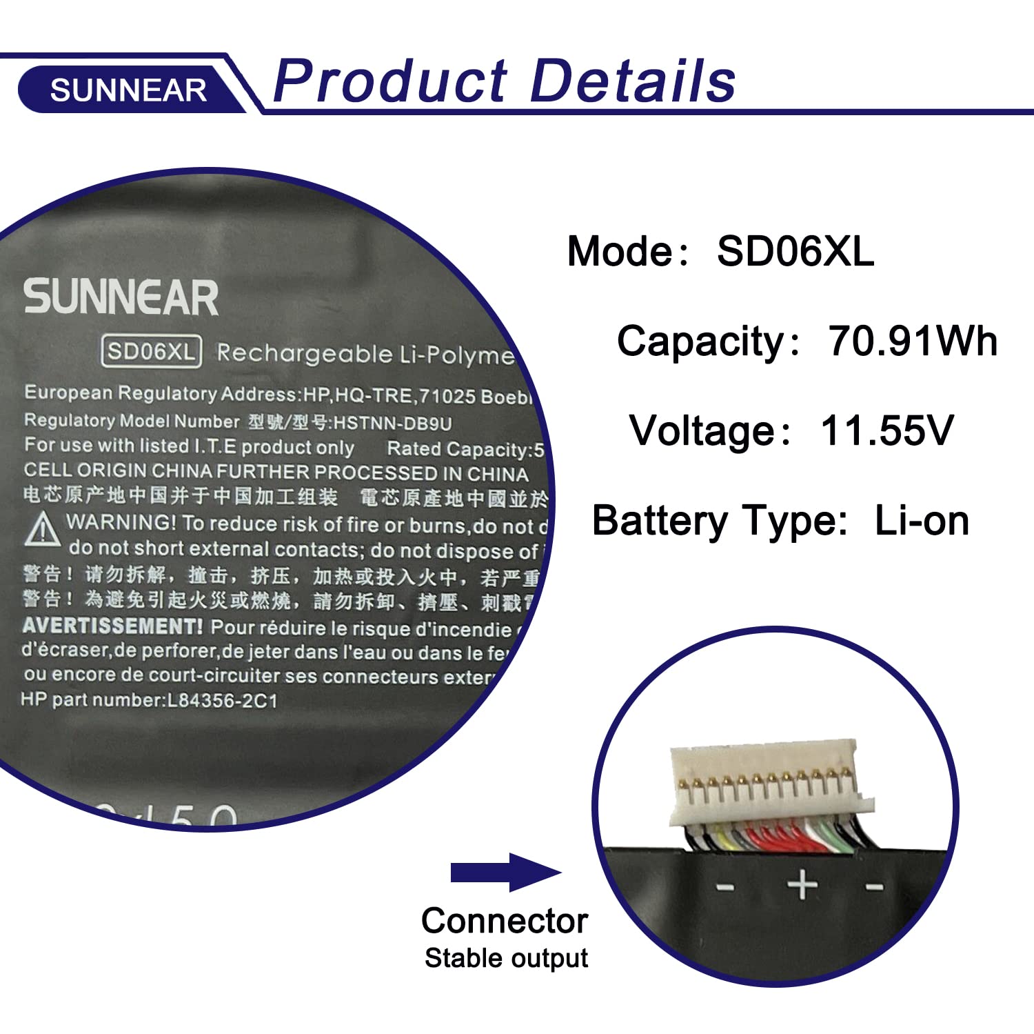 SD06XL Battery Replacement for HP Omen 15-EK 15-EN 15-EK0000 15-EK0009TX 15-EN0029NR Series Laptop HSTNN-DB9U L84356-2C1 L84392-005 L84392-006 SD06070XL SDO6XL 11.55V 70.91Wh 5833mAh