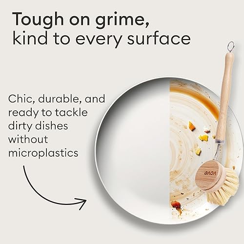 Miniatura 3 de Vove Cepillo de bambú para platos  Cepillo de larga duración con 3 cabezales de repuesto  Cerdas naturales  Ecológico  Cepillo de madera para lavar