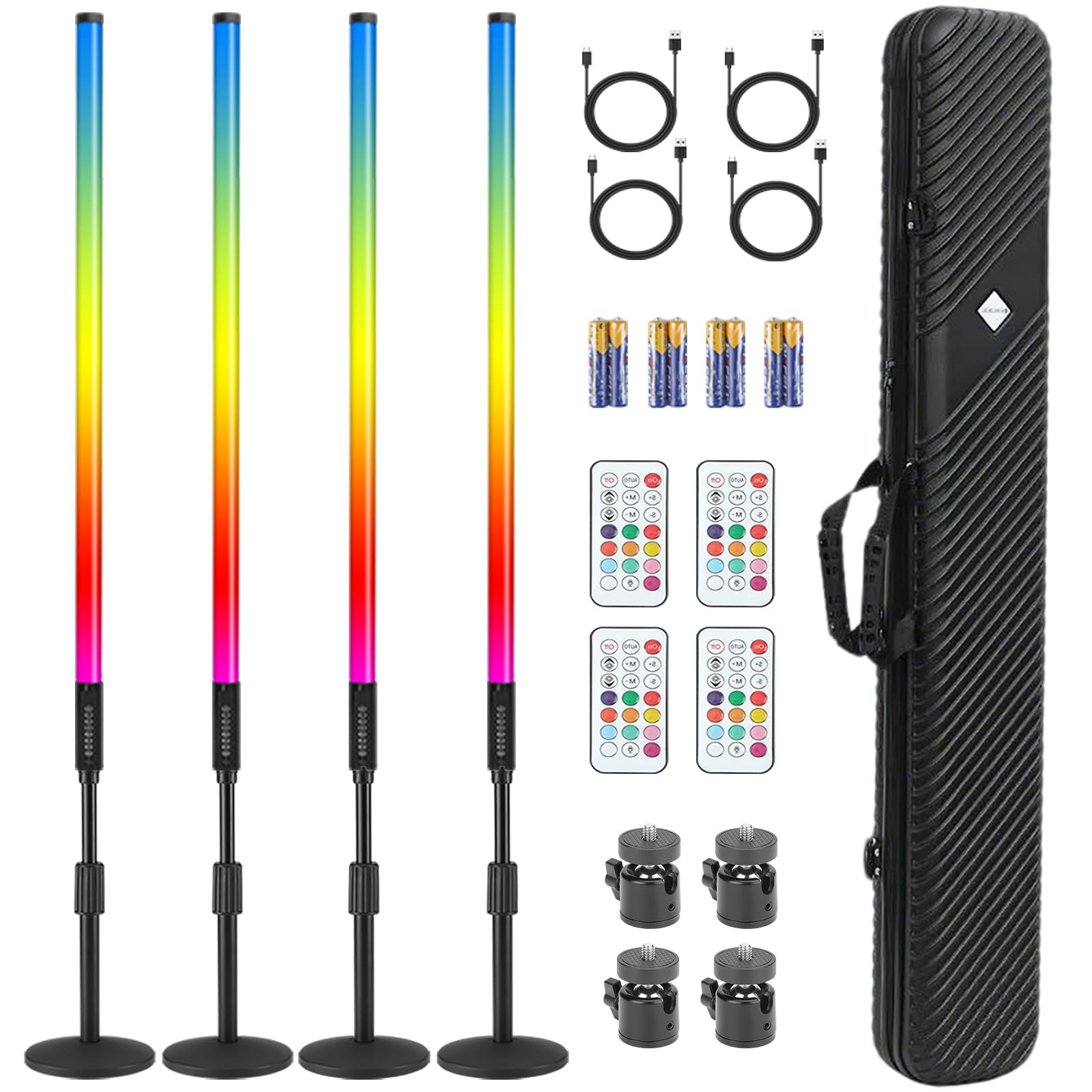 Barra di Luci a Tubo LED RGB da 4 Piedi con Supporto, Borsa di Trasporto, Batteria da 5000mAh, 500+ Effetti di Illuminazione, Sincronizzazione Musicale per DJ, Festa, Matrimonio, Danza, Video