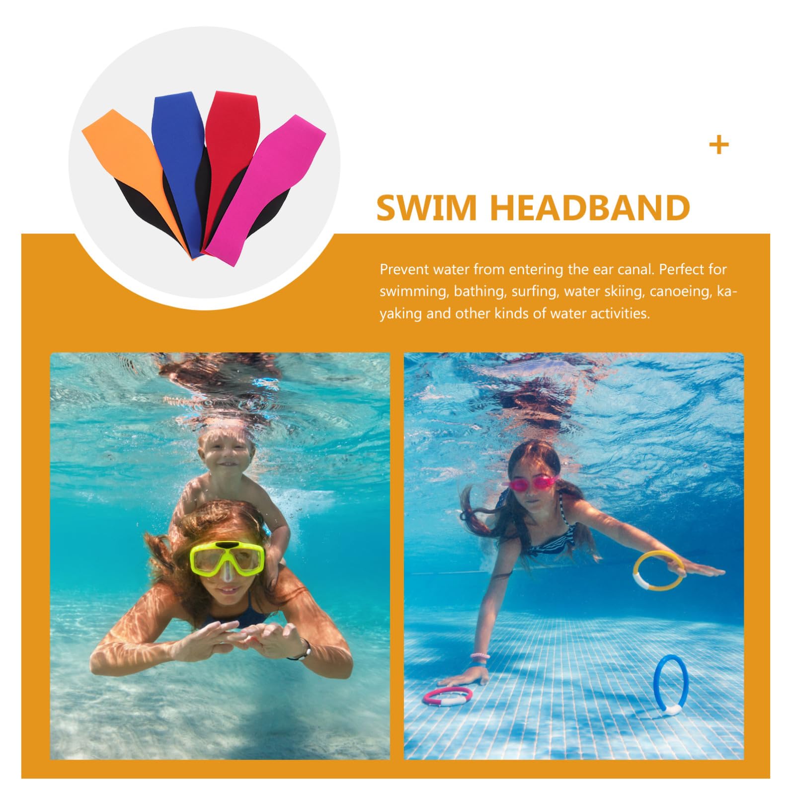 Toyvian Protector De Oídos Banda Ajustable Para Natación Y Accesorios De Playa Y Actividades Acuáticas Unisex 4 Piezas X 4