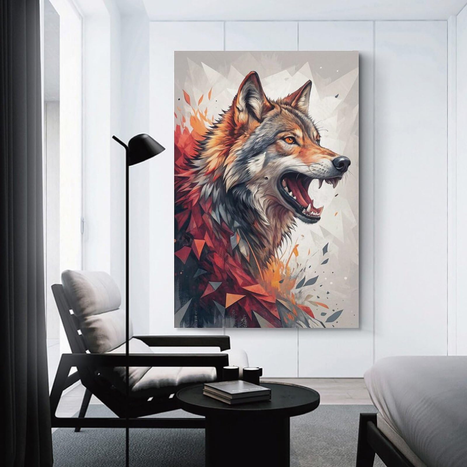 Junmoney Decorative Wall Artwork Abstract Wolf Portrait, 24x36inch(60x90cm), for Calm Bedrooms, Home Corners Or Flats, An Easy Wall Refresh for Bedrooms
