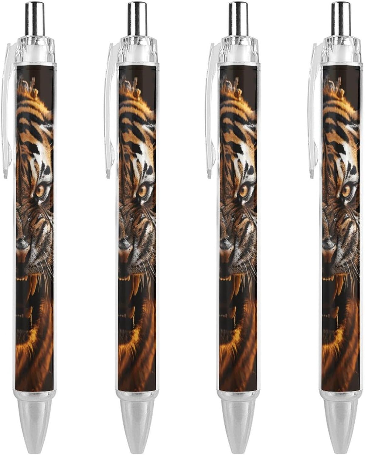 Ferocious Tiger Ballpoint Pens Black Medium Point 0.55mm Ball Point Pen Retractable Office Pens with Super Soft Grip Writing Ink Pen for Men Women 4 PCS