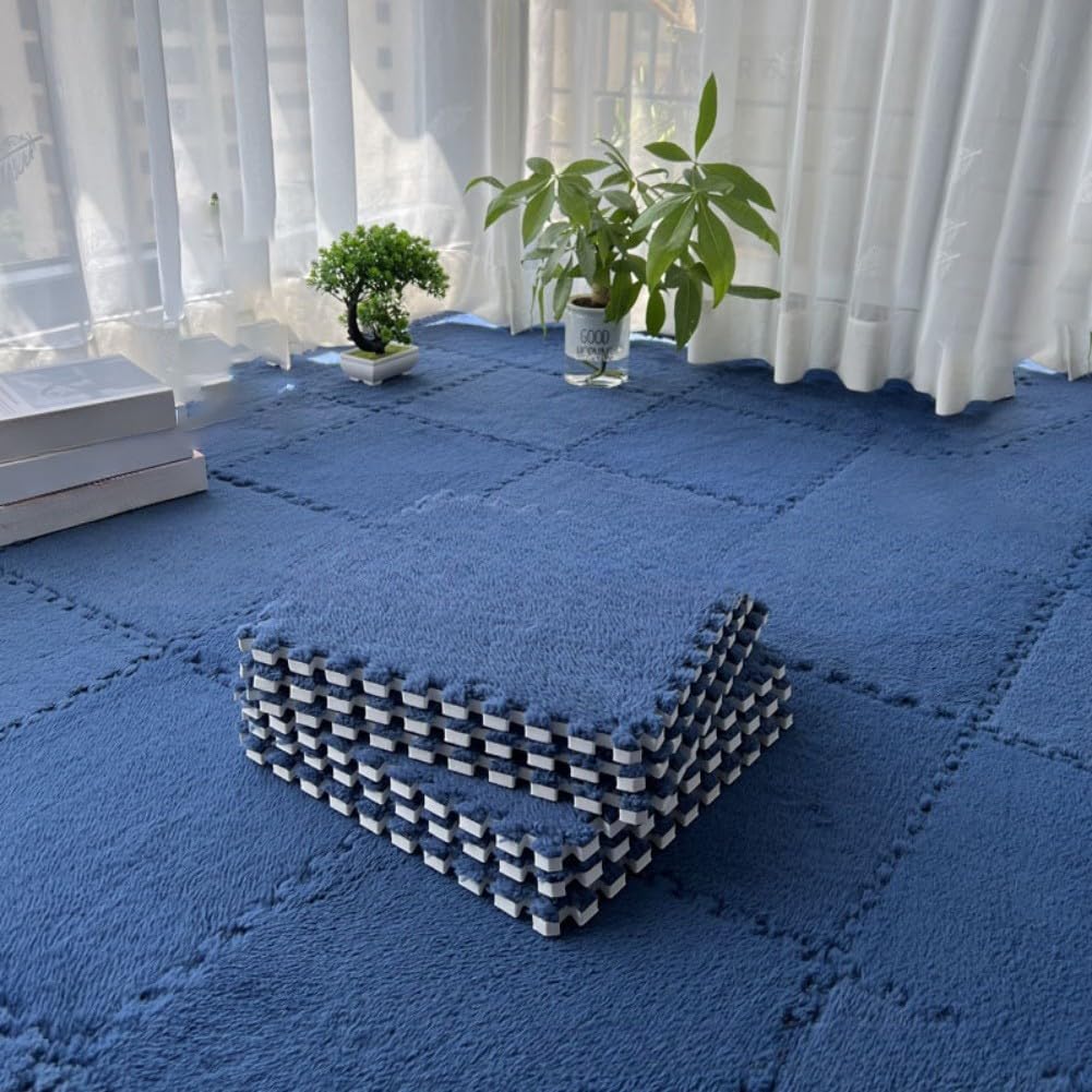 Interlocking Plush Foam Floor Mat, Cuttable Jigsaw Carpet Tiles, Thickened Anti-Slip Flannel Flooring for Nursery Bedroom Living Room, Safe for Babies and Pets(_TIBETAN GREEN)