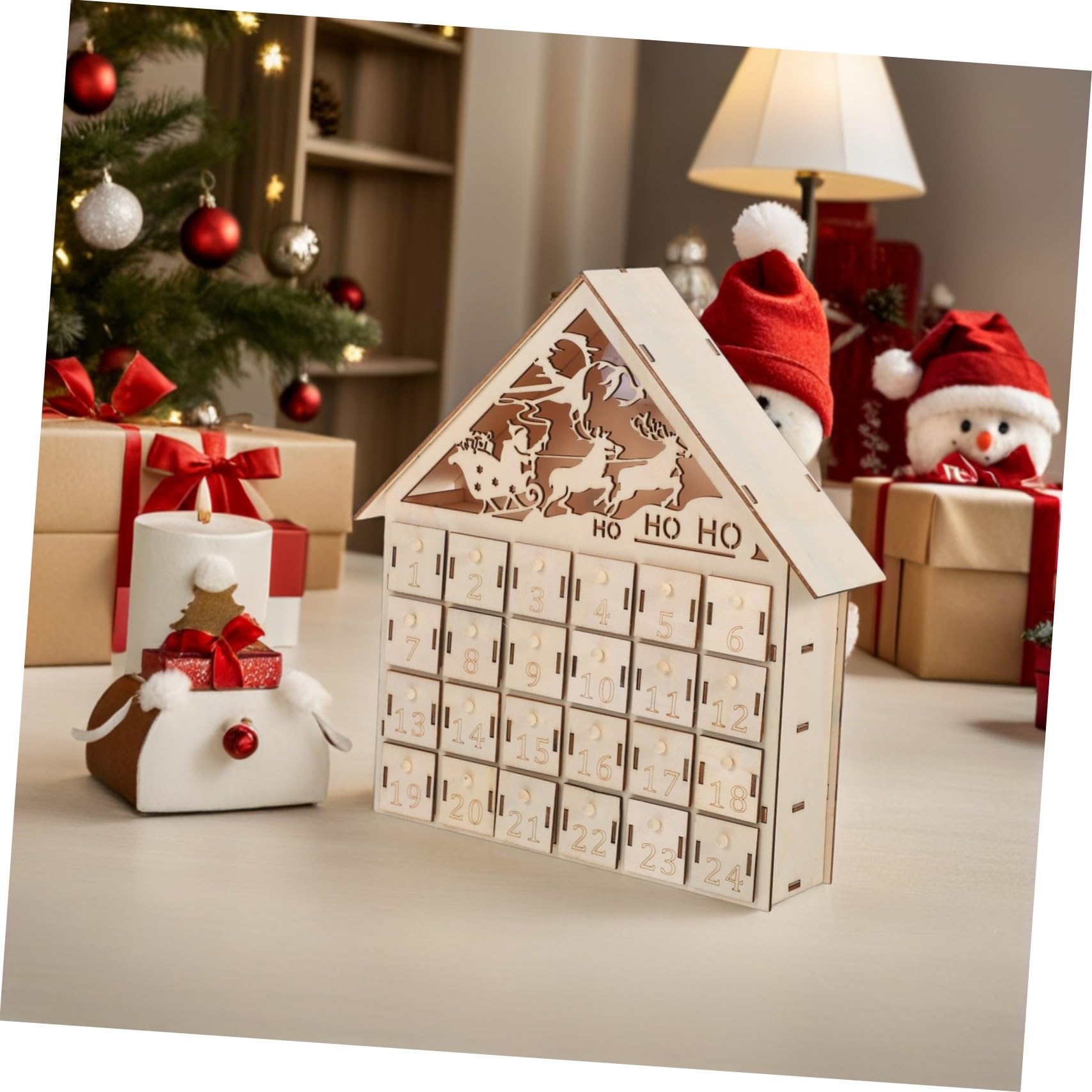 Ciieeo Calendario Avvento Legno con LED Illuminazione Ricaricabili per Countdown Natale Decorazione Natalizia in Stile Tradizionale da Tavolo con Luci Risparmio Energetico