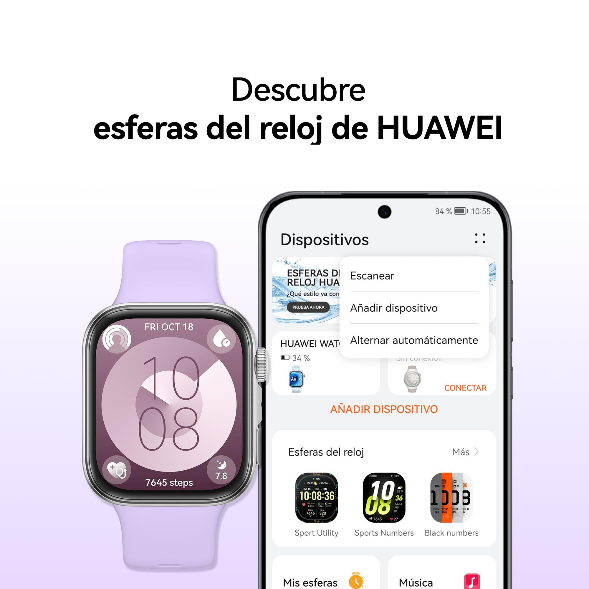 HUAWEI Watch FIT 4 Smartwatch, Brillo Máximo de 2.000 Nits, Barómetro, Dual–Band GPS, Carga Inalámbrica, Ultrafino, Monitor de Actividad Física, Morado