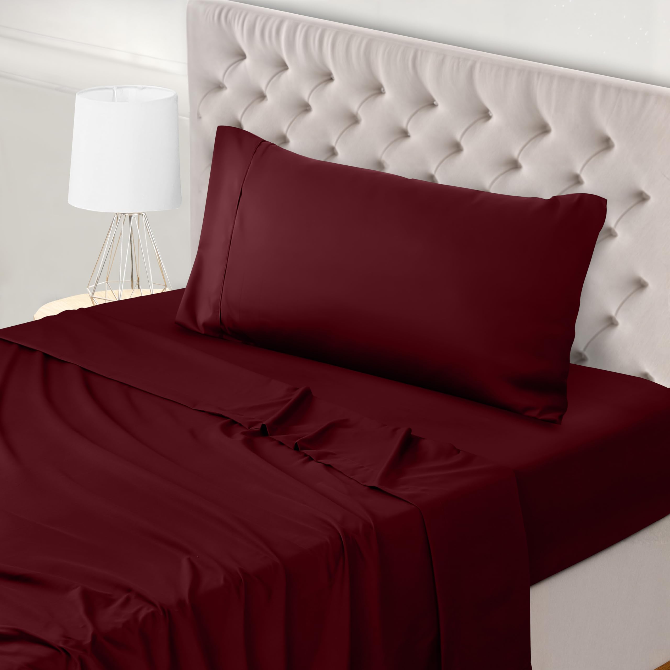 Utopia Bedding - Set Lenzuola Letto Singolo 3 Pezzi 90x190 cm - Spazzolata Poliestre di Microfibra - Oeko-Tex Certificato - Lenzuolo con Angoli, Lenzuolo Piatto e 1 Federa 50x75, Bordeaux