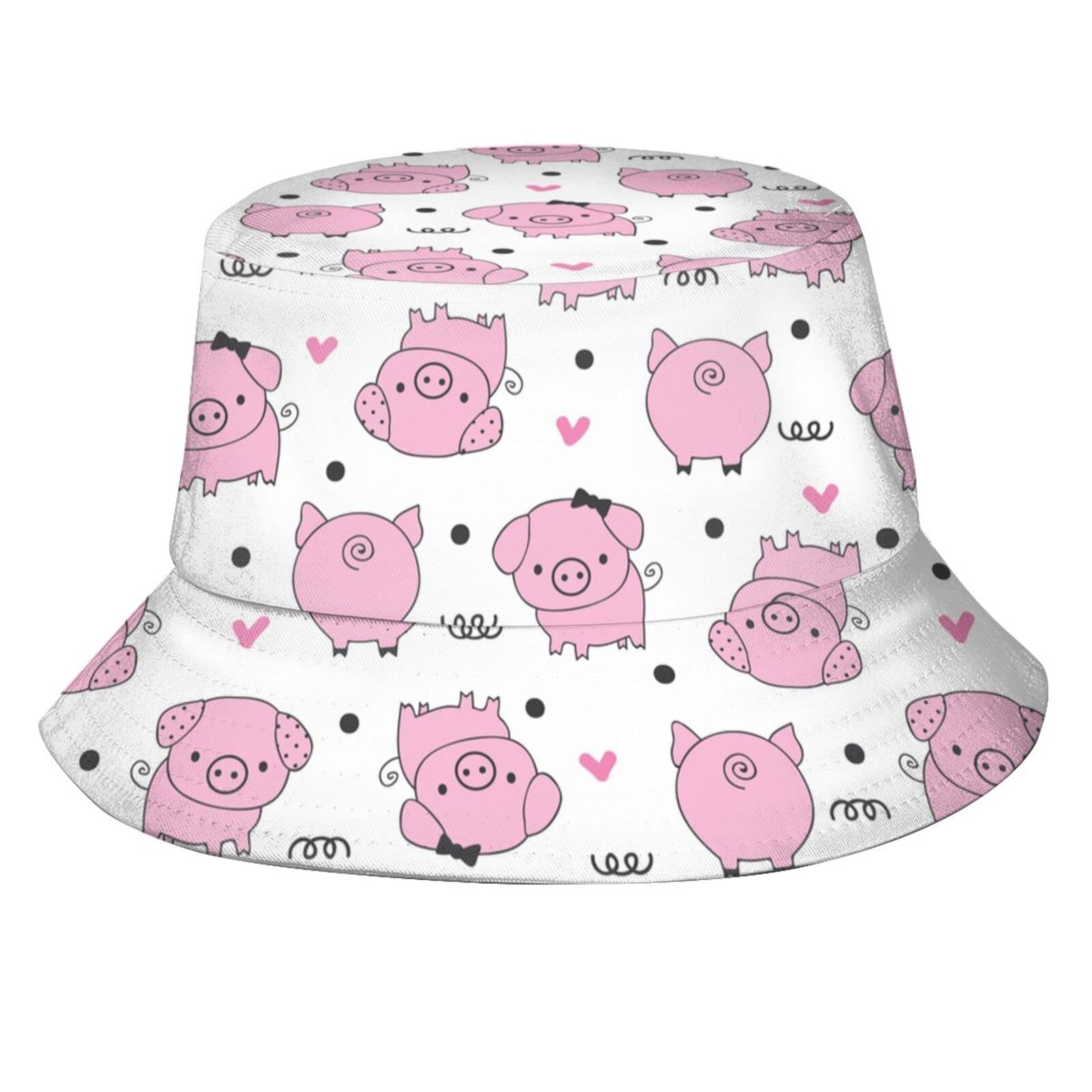 DJNGN Pink Cartoon Pig Bucket Hat Summer Fisherman Cap Travel Sun Hat for Men Women