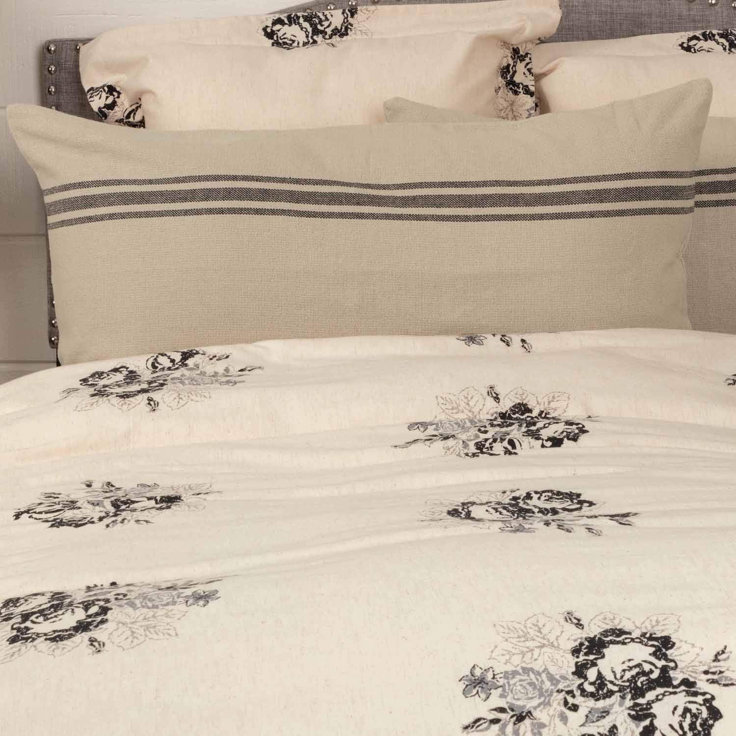 Piper Classics Mill House Stripe Black King Size Pillow Sham, 21 "x 37", Farmhouse Primitive Grain Sack Stripe Woven Bedding, Beige & Black
