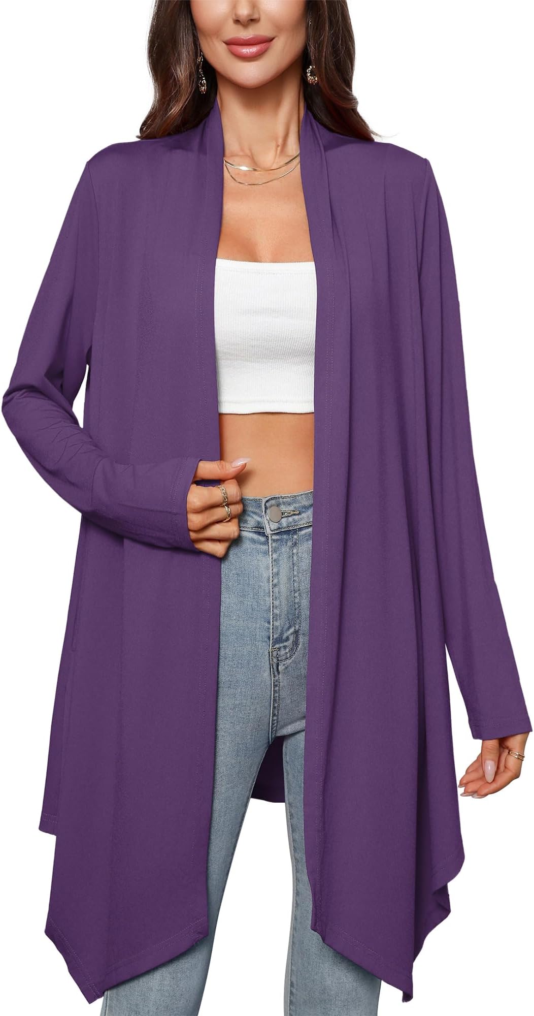 Women's Long Sleeve Cardigans Lightweight Open Front Casual Soft Drape Spring Summer Fall Cardigan S-3XL