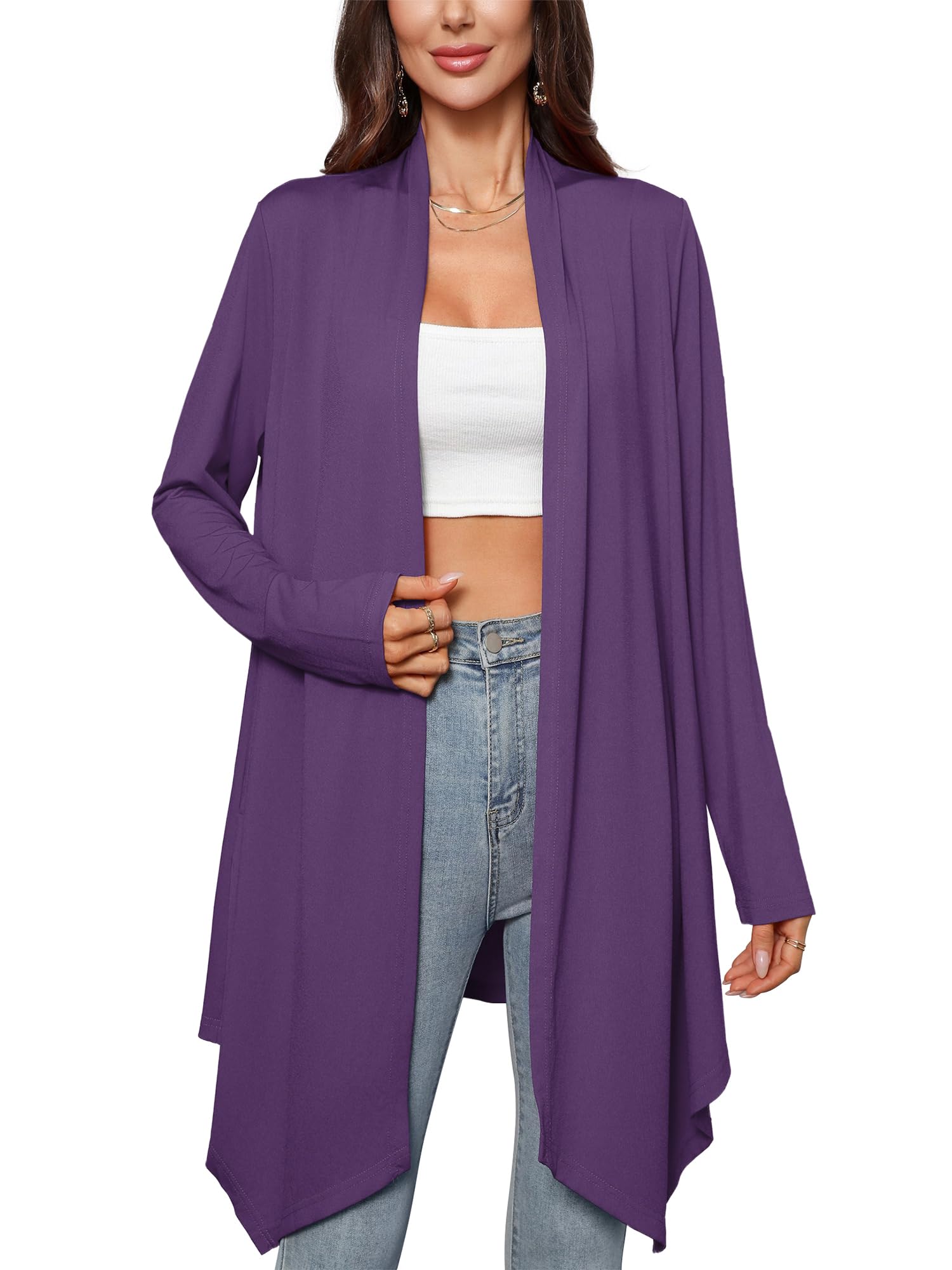 Ylhystrical Women's Long Sleeve Cardigans Lightweight Open Front Casual Soft Drape Spring Summer Fall Cardigan S-3XL