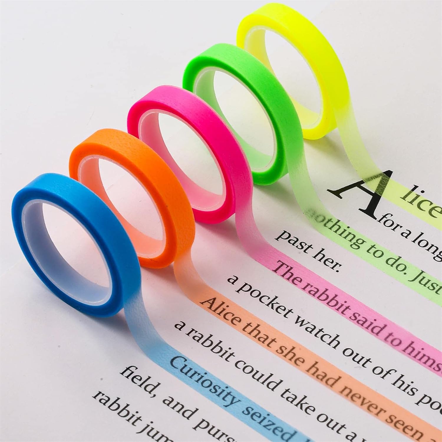 AIEX 5 Rolls Highlighter Tapes, 0.23inch x 16.4ft Colored Transparent