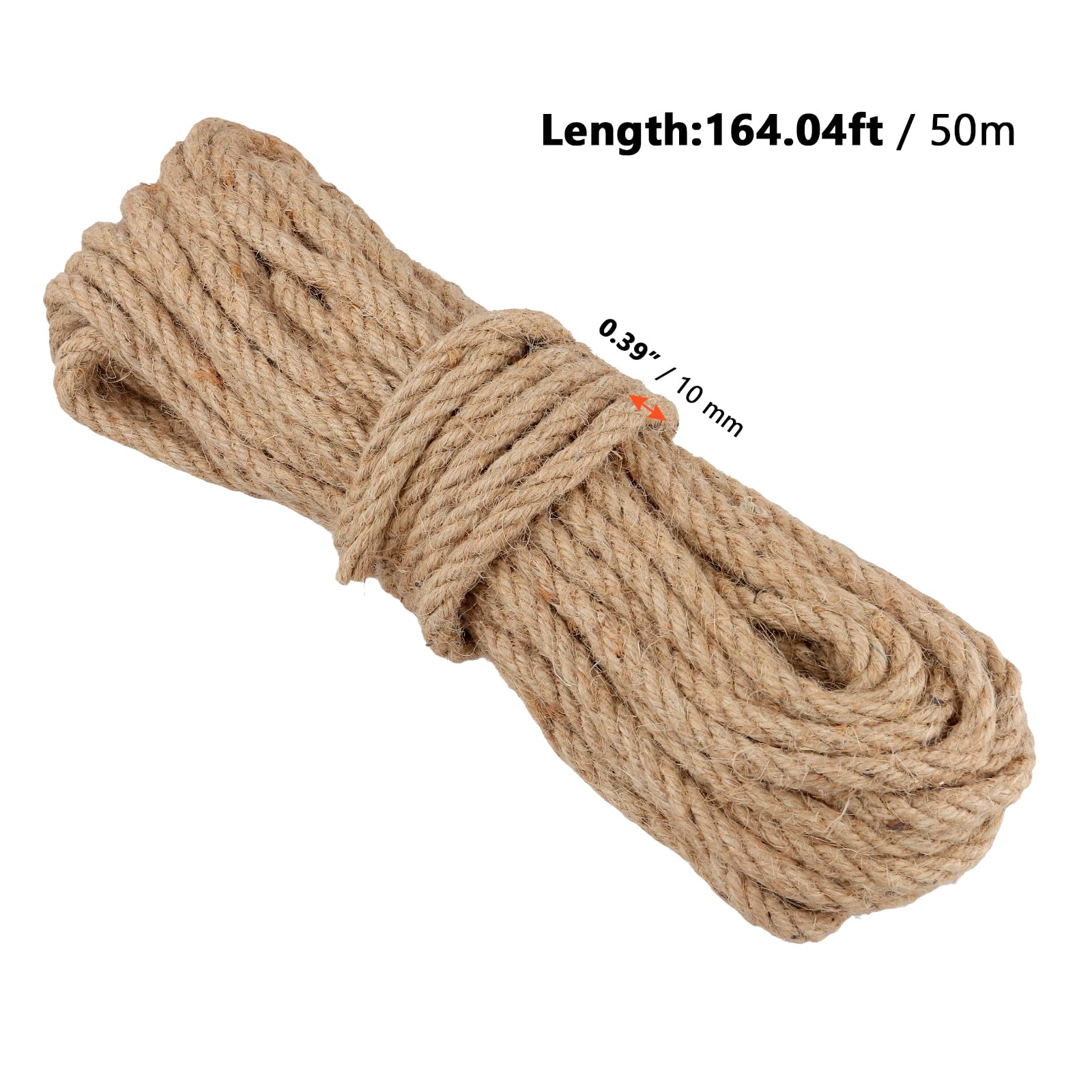 SINJEUN Corde de Jute Naturelle 10mm x 50m - Ficelle Jute pour Jardin, Décoration, Artisanat, Macramé, Arbre à Chat, Emballage Cadeau