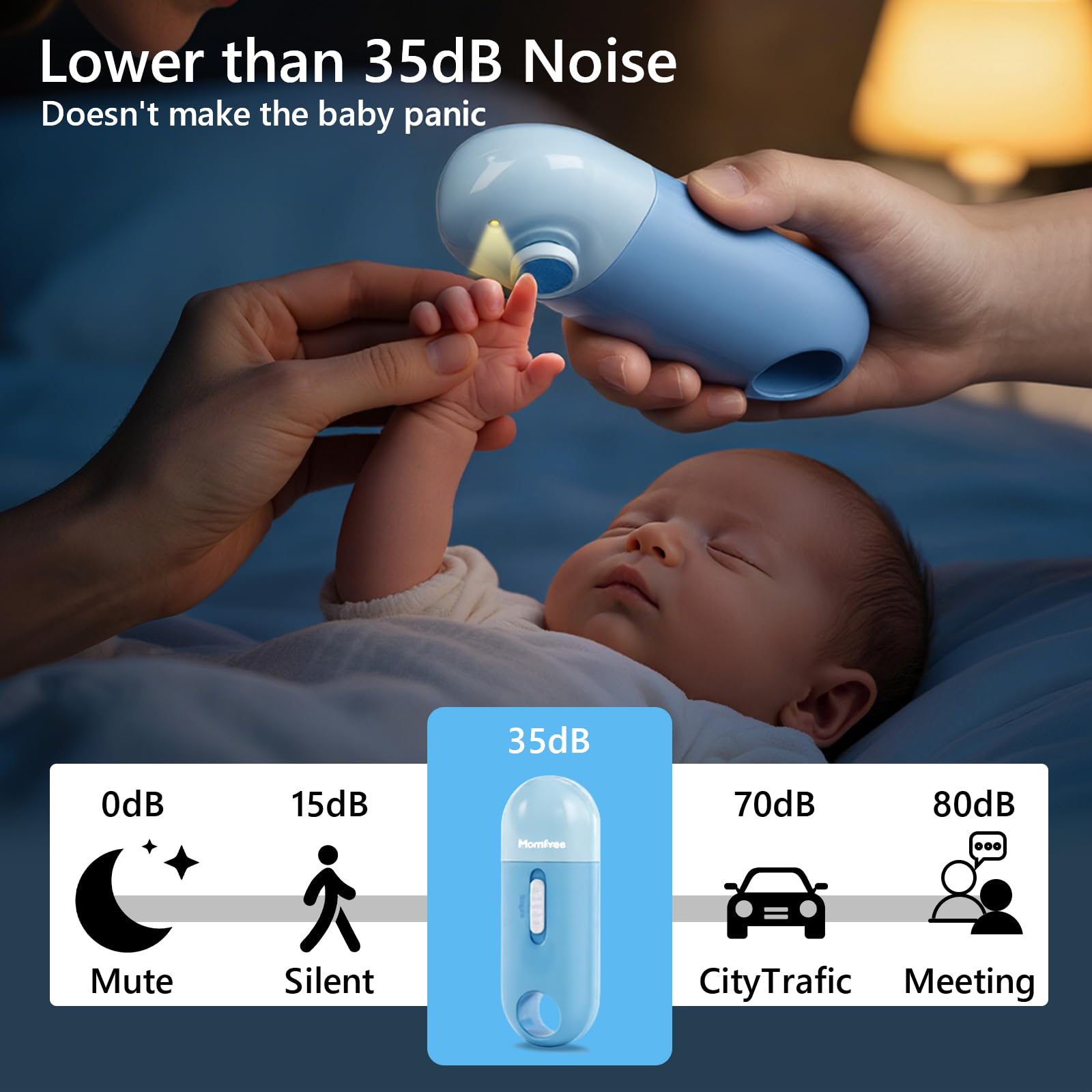 Kit de uñas para bebé, juego de cuidado de uñas 4 en 1 con estuche de almacenamiento, cortaúñas eléctrico suave con luz LED, cortaúñas eléctrico, incluye lima, tijera, cortaúñas, para recién nacidos