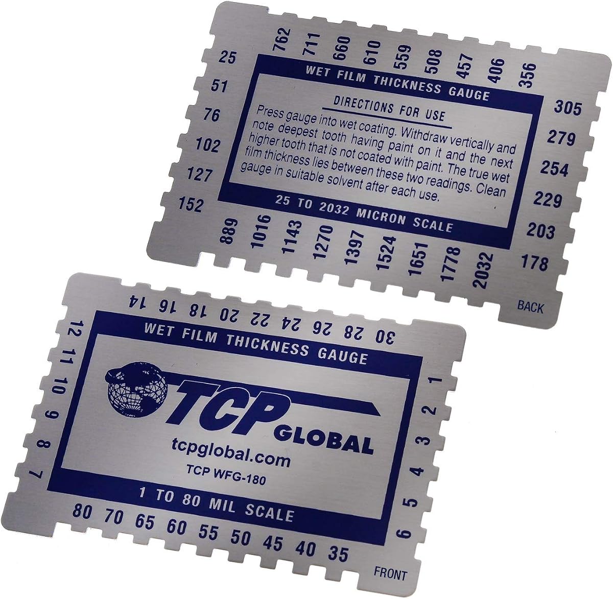 TCP Global Wet Film Thickness Gauge Comb, 1-80 Mil Scale