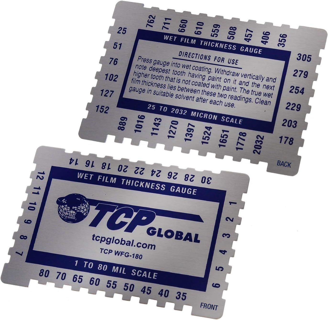 TCP Global Wet Film Thickness Gauge Comb, 1-80 Mil Scale, Step and notched for Paints Resins