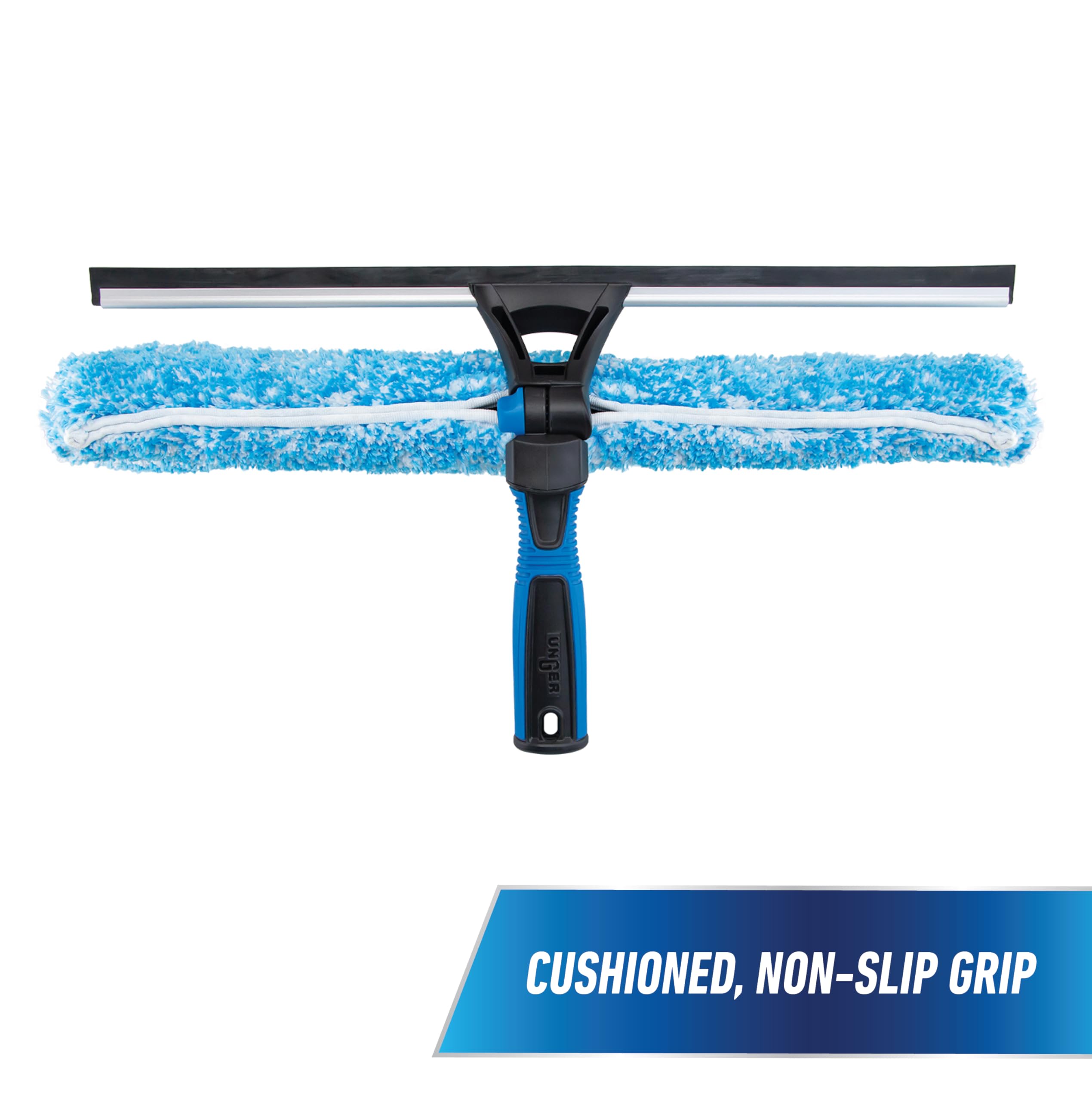 Unger Professional 18" Proflex 2-in-1 Squeegee & Scrubber - Window Cleaning Tool with Pivoting Head – Squeegee for High Access Window Washing, Commercial & Residential Use, Reusable Microfiber Sleeve