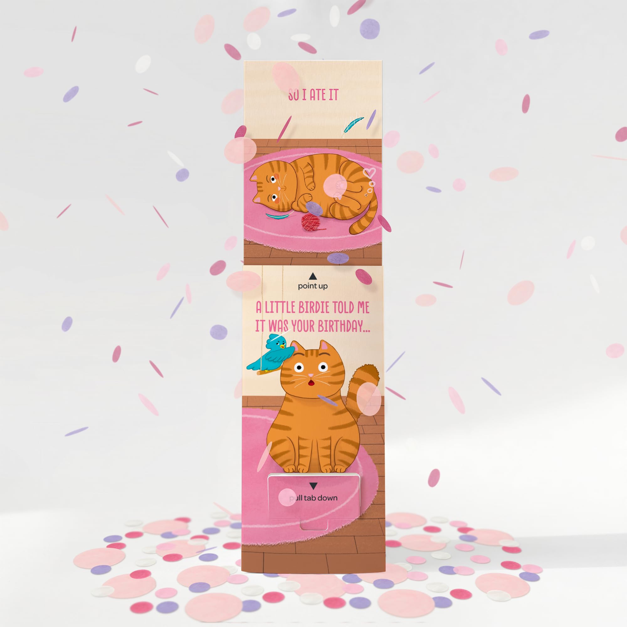 Confetti Cannon® Pop Up Birthday/Anniversary Card, Confetti-Exploding Birthday Card, Funny Birthday Surprise for Her, For Him, Family, Friends, Kids Party Surprise (Birthday Cat - Pink)