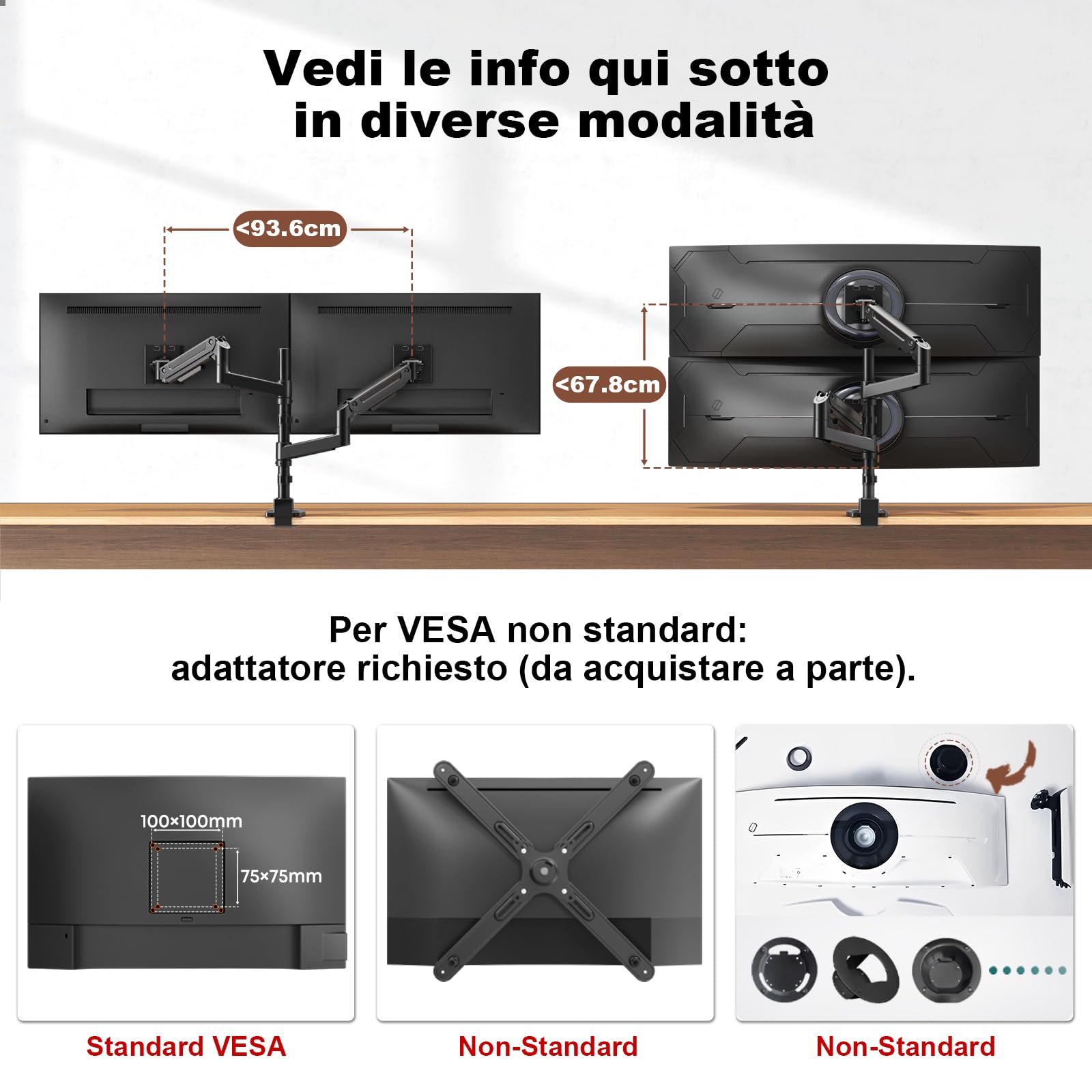 Supporto per Monitor PUTORSEN per 2 Schermi da 17 a 49 Pollici - Fino a 20 kg per braccio, supporto extra-lungo regolabile in altezza e orientabile per un'ergonomia ottimale, VESA 75/100 mm.