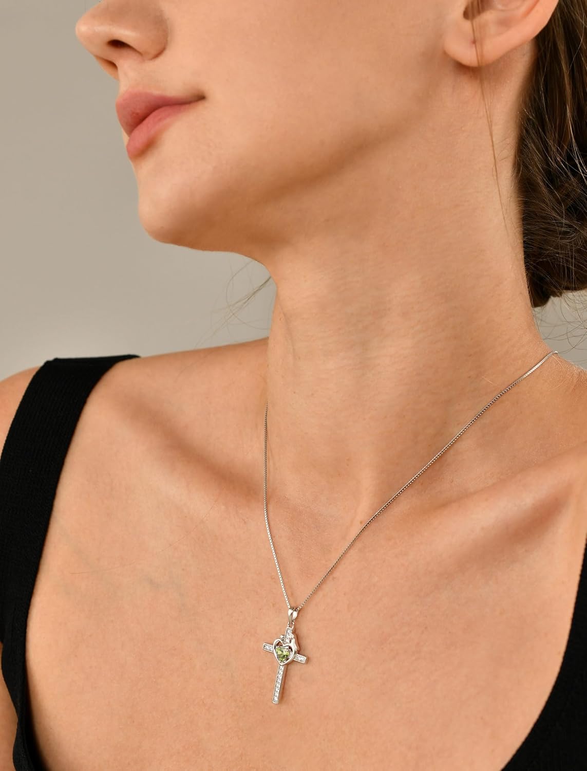 YL Mom Cross Necklace 925 Sterling Silver Mother Pendant Birthstone Mum Jewelry for Women