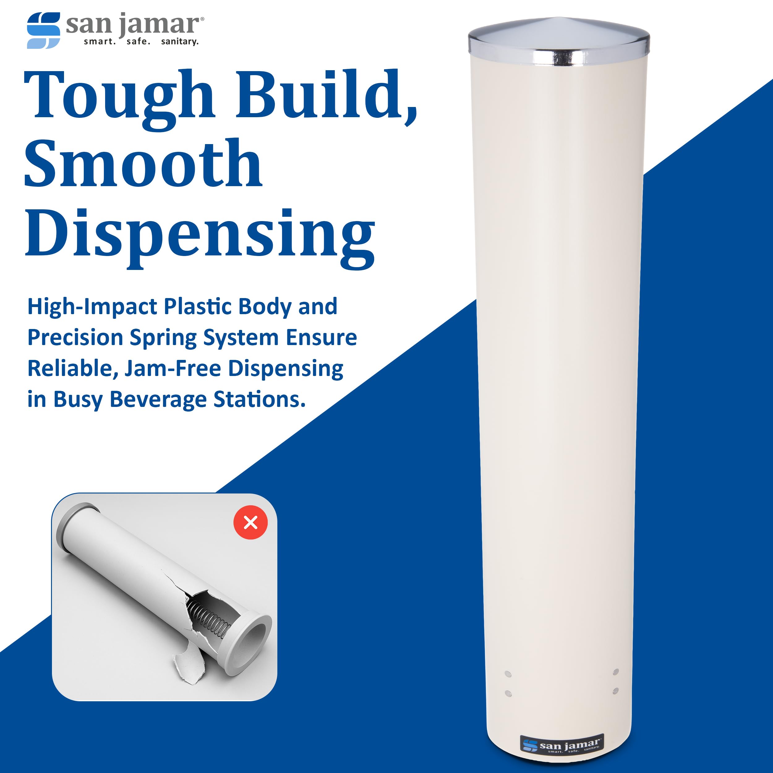 San Jamar C4200PF Getränke-Spender aus Edelstahl, passend für 113 bis 284 ml Becher-Größe, 6 cm bis 9,5 cm Rand, 68,5 cm Schlauchlänge