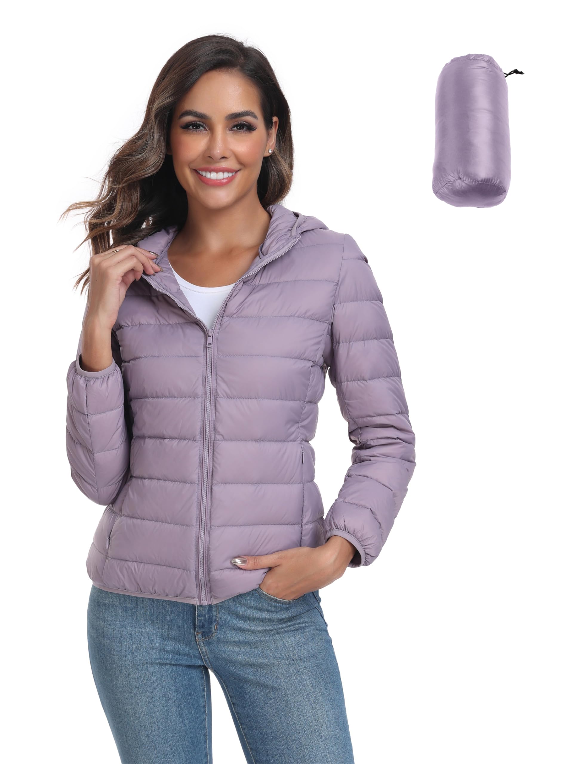 Valennia Women's Short Down Coat Packable Puffer Jacket With Hooded Winter Ultra Light Outerwear