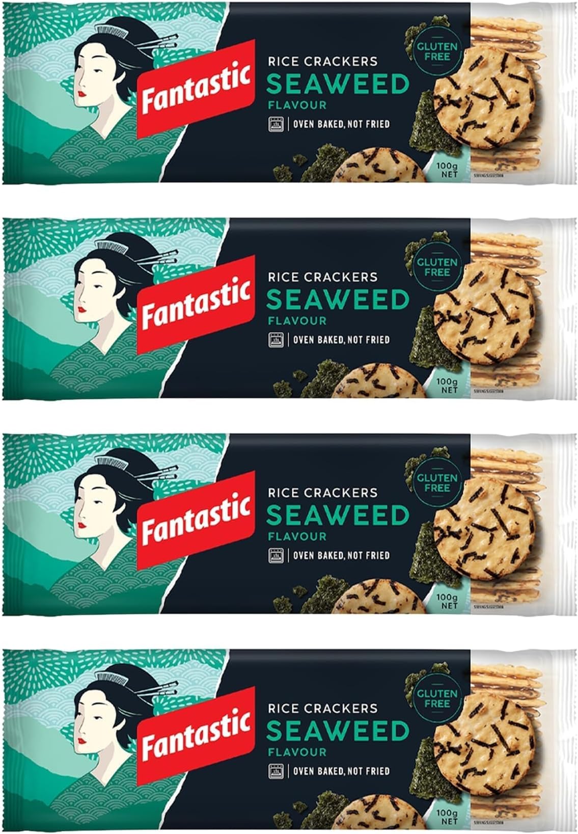 Fantastic Rice Crackers Seaweed, Authentic Thai Recipe, Oven Baked Crunchy Snack, Vegan & Gluten Free, Low Calorie (100g x 2)