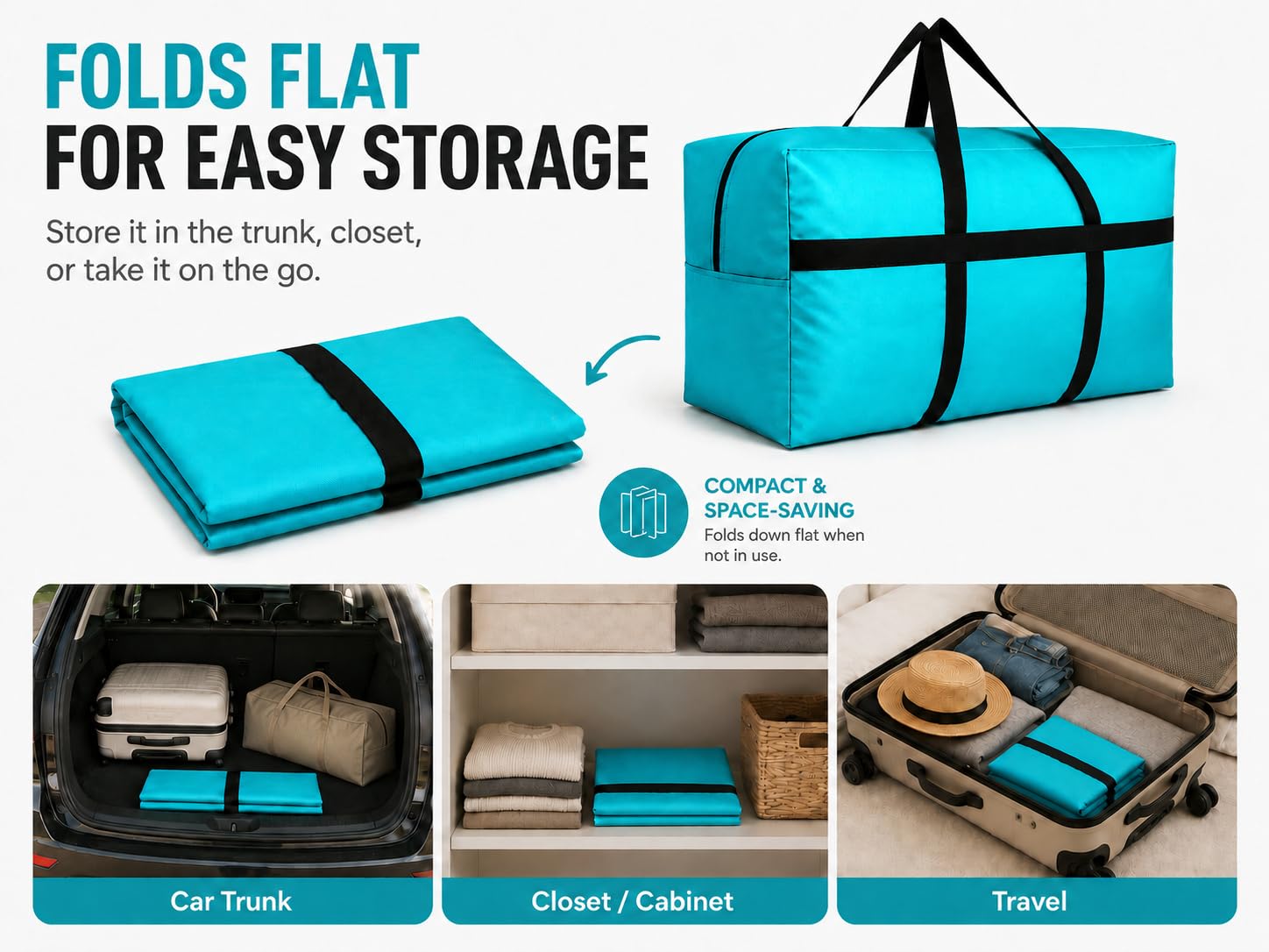 DoYiKe Bolsa de Lona de Almacenamiento Extra Grande con Cremalleras y Asas, Gran Bolsa de Lona Plegable para Viajar