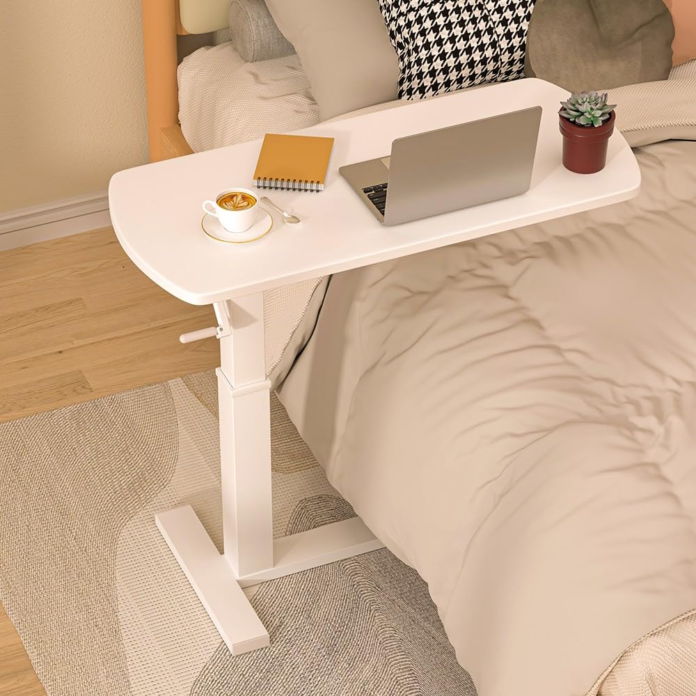 Mesita Auxiliar en Forma de C con Altura Ajustable, con Ruedas, para Colocar Debajo del sofá, Ideal como Escritorio para portátil. Altura Ajustable de 65 cm a 95 cm