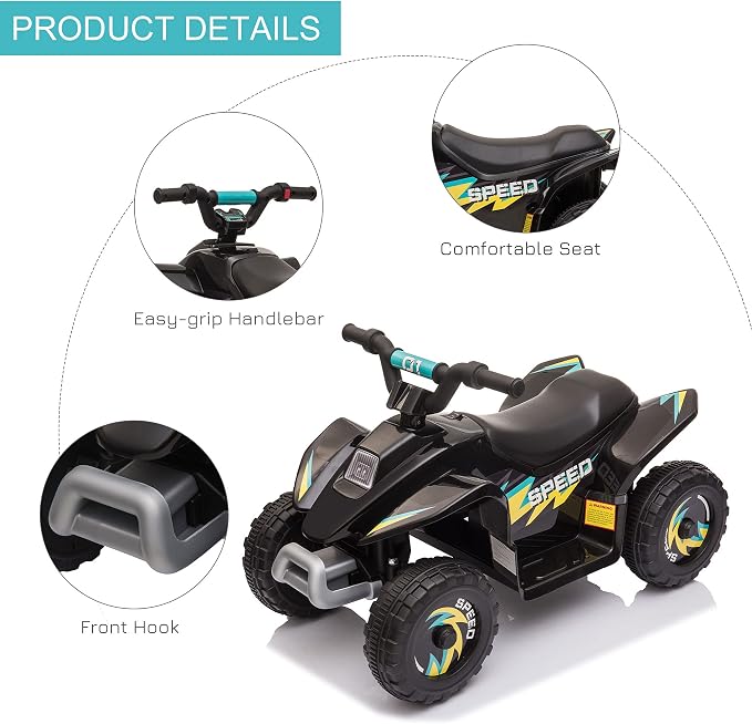 Aosom Quad Eléctrico 6V para Niños 18-36 Meses Negro miniatura 6