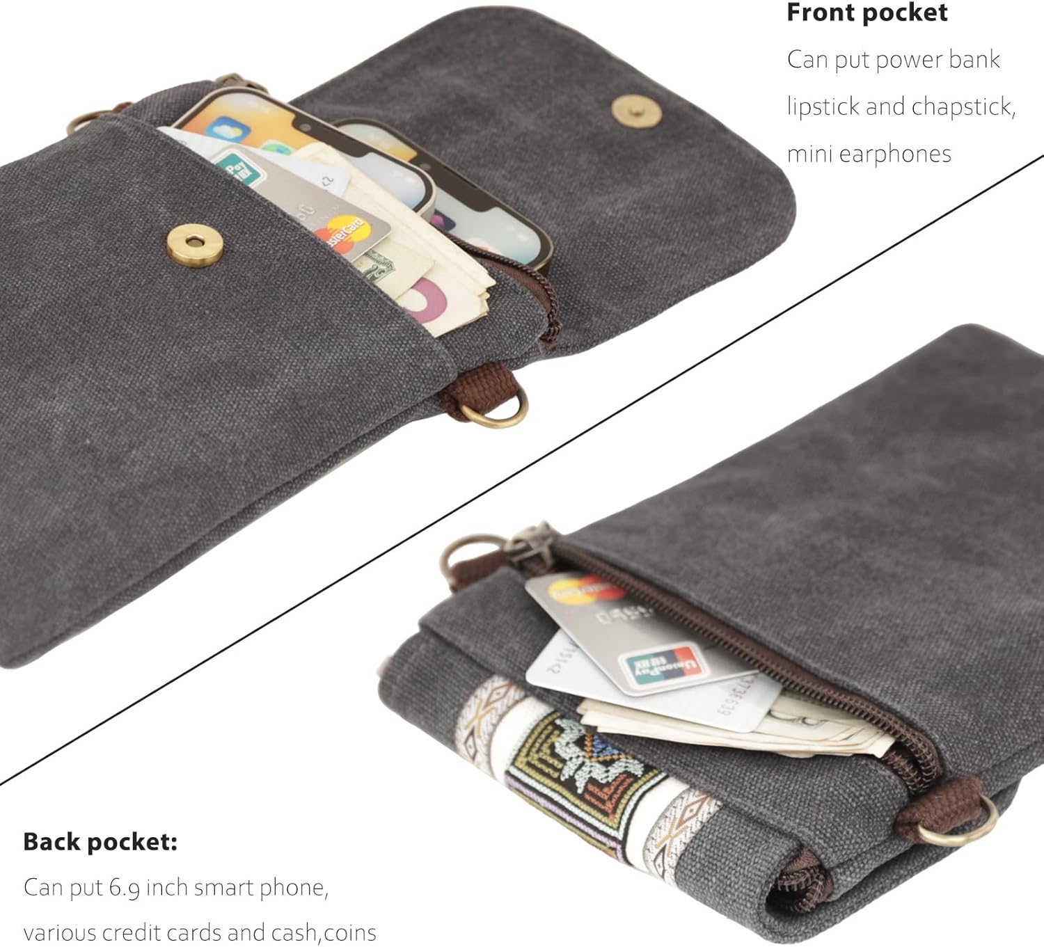 SILKAREA Vintage Embroidered Canvas Flip Small Crossbody Bag Cell Phone Pouch for Women Wristlet Wallet Bag Coin Purse - Image 4