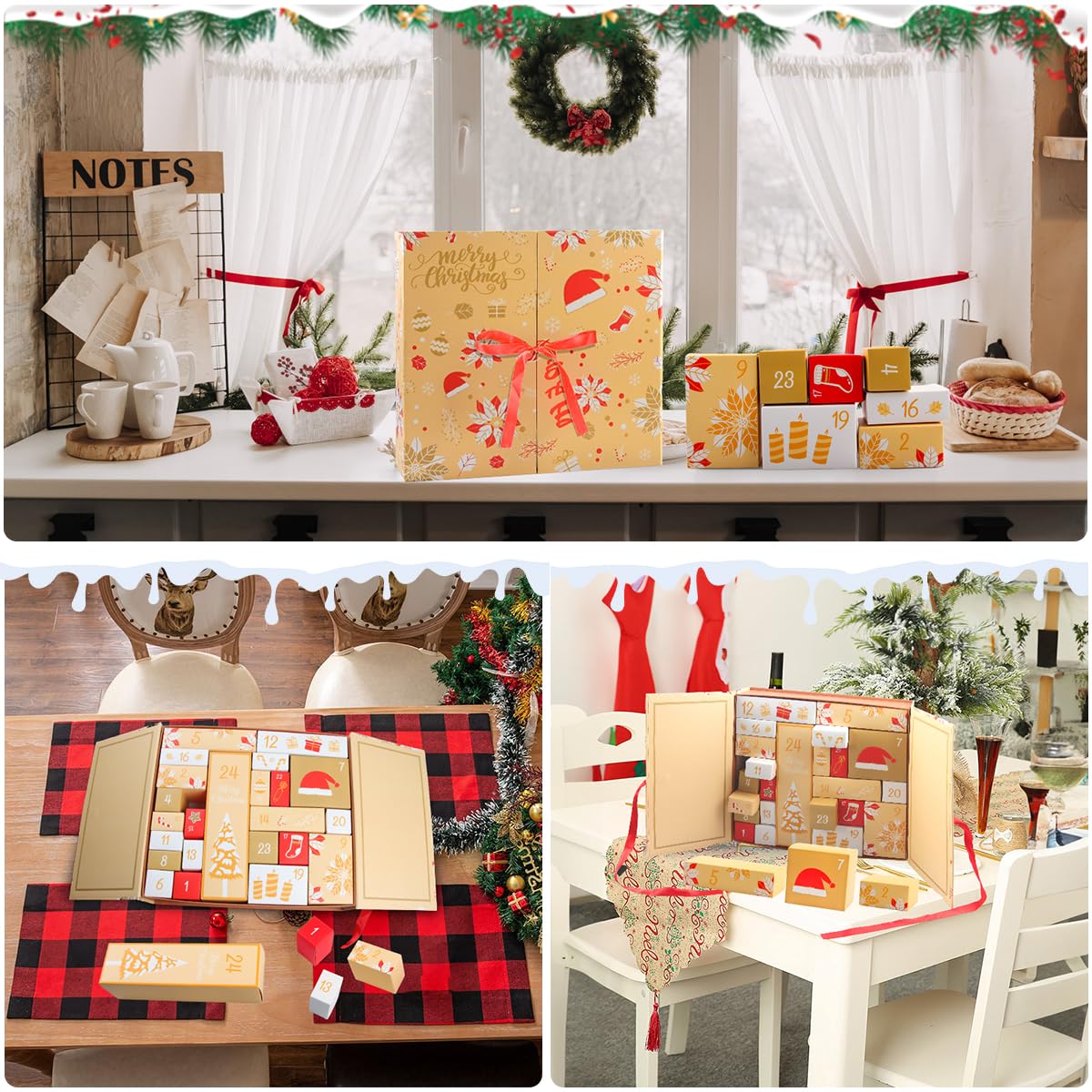 Set De Boîtes Calendrier De l'Avent Diy, 24 Boîte Cadeau De Noël, Kit Calendrier De l'Avent a Remplir, Calendrie De Compte à Rebours De Noël Décorations (Huang)