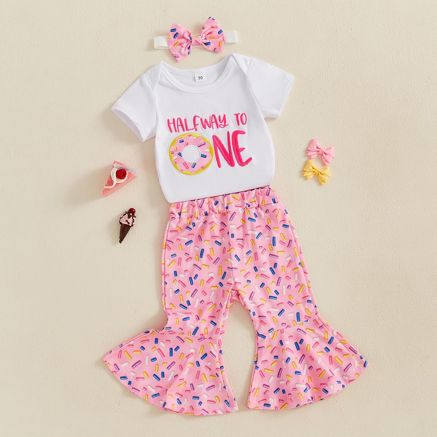 SAYOO Baby Birthday Girl Outfit Birthday Girl Embroidery Print Sweatshirt Top+Sweet Donut Flared Pant Fall Princess Clothes - Image 2