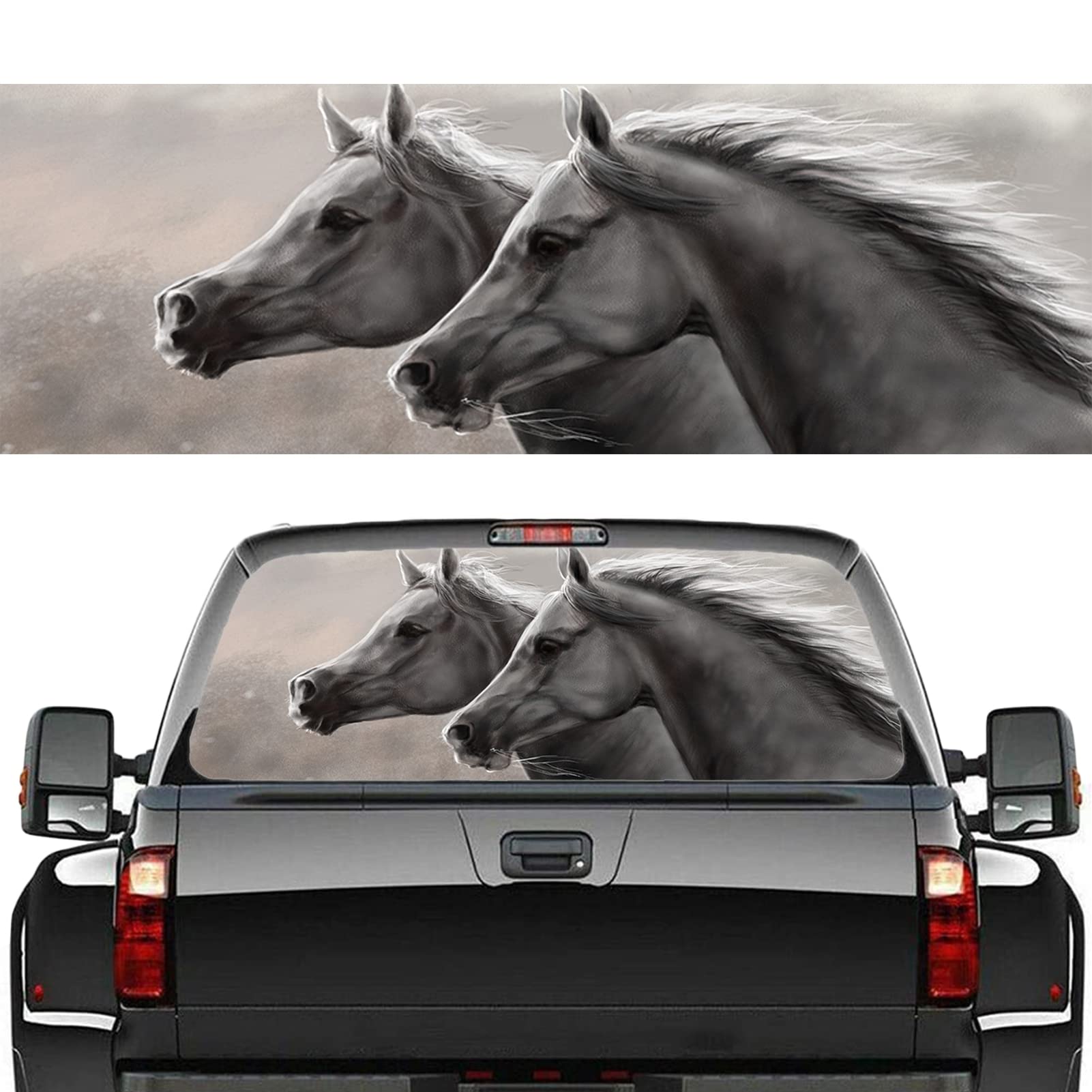 Adesivo per finestrino posteriore dell'auto, adesivo per finestrino posteriore con cavalli di destriero, perforato, per auto, SUV, camion, graffi, auto, 147,3 x 45,7 cm