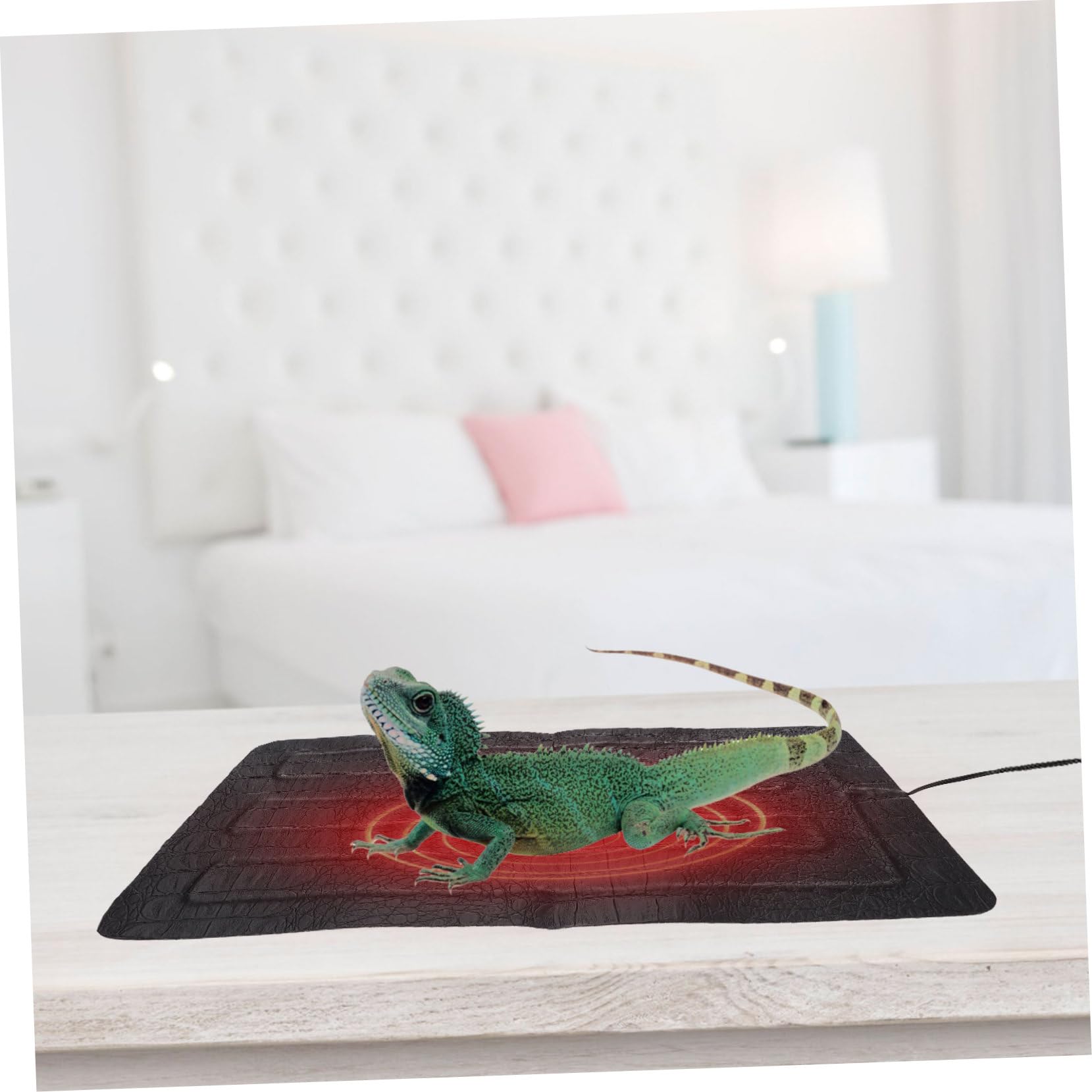 Alfombrilla Térmica Portátil para Reptiles y Pequeños Animales Control de Temperatura USB, Hecha de Cuero Negro, Adecuado para Terrarios y Uso al Aire Libre