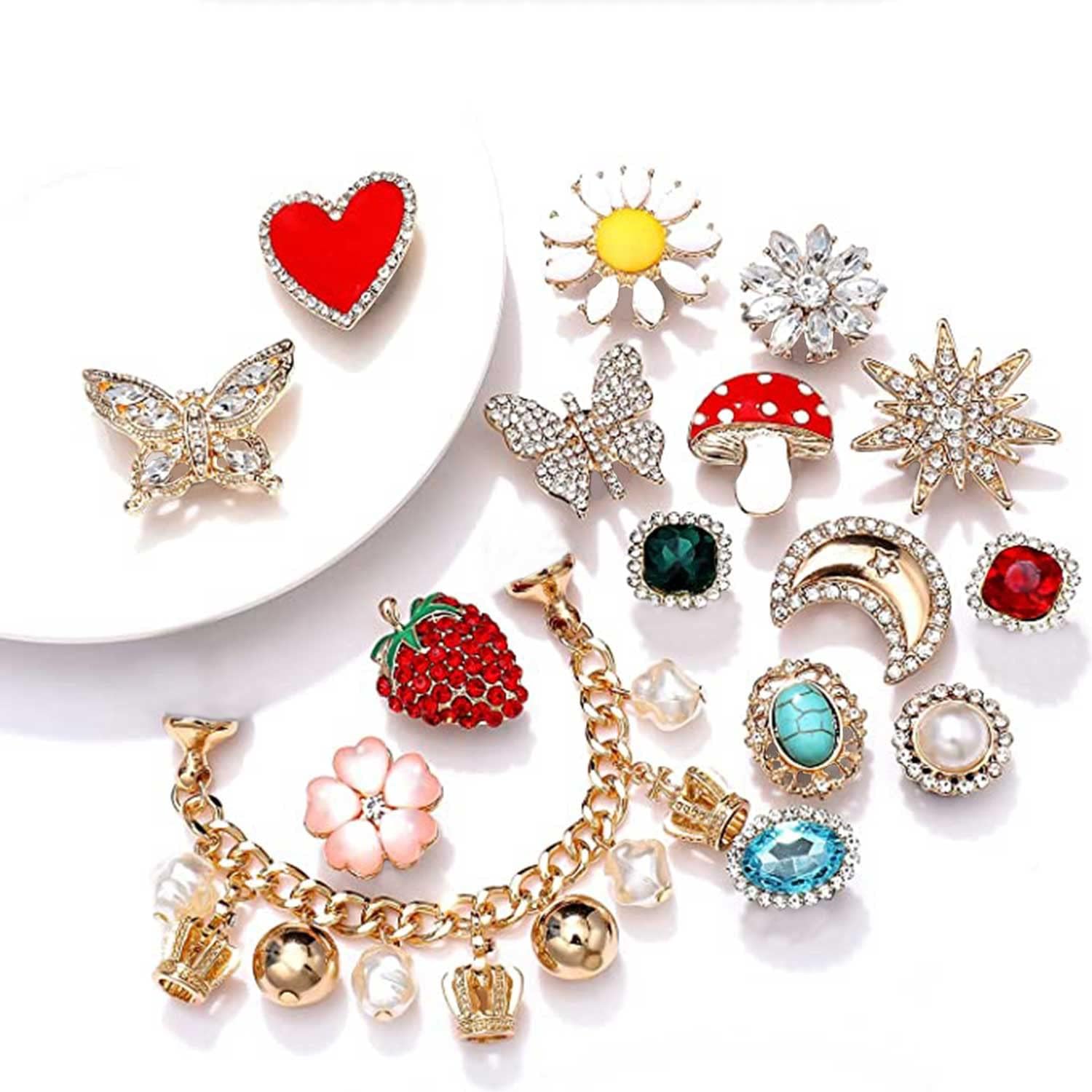 Shoe Charms, Rhinestone Crystal Shoe Charm Fits for Clog Sandals Enamel Metal Shell Heart Shoe Decoration Charms for Women Birthday Party Favors image 4