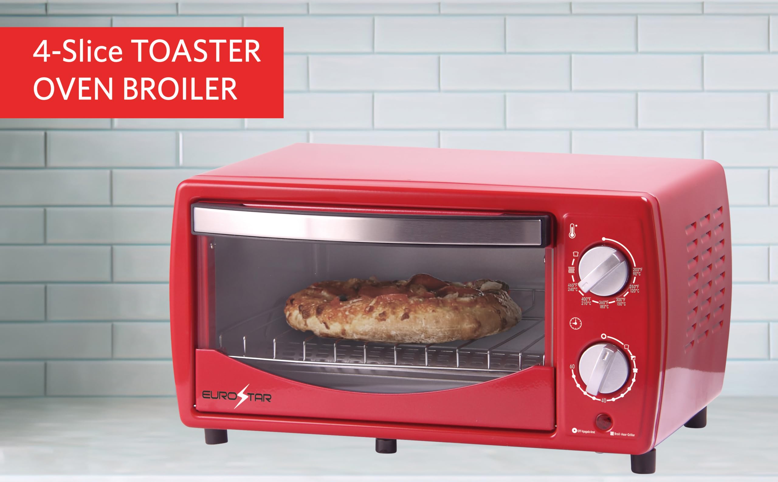 EUROSTAR TO901R 4-Slice Toaster Oven Broiler, Red