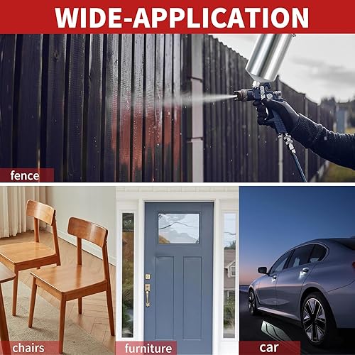 Miniatura 6 de RRJ HVLP Pistola de pintura en aerosol de alimentación por gravedad, pulverizador de pintura de 1.41.70.098 in con regulador de aire, 1000 cc,