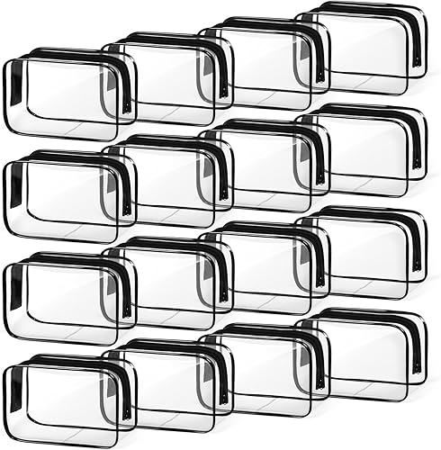 TISRATOK Bolsa de maquillaje transparente, 16 piezas, bolsa de aseo esencial de viaje, organizador de cosméticos de PVC transparente, bolsa de