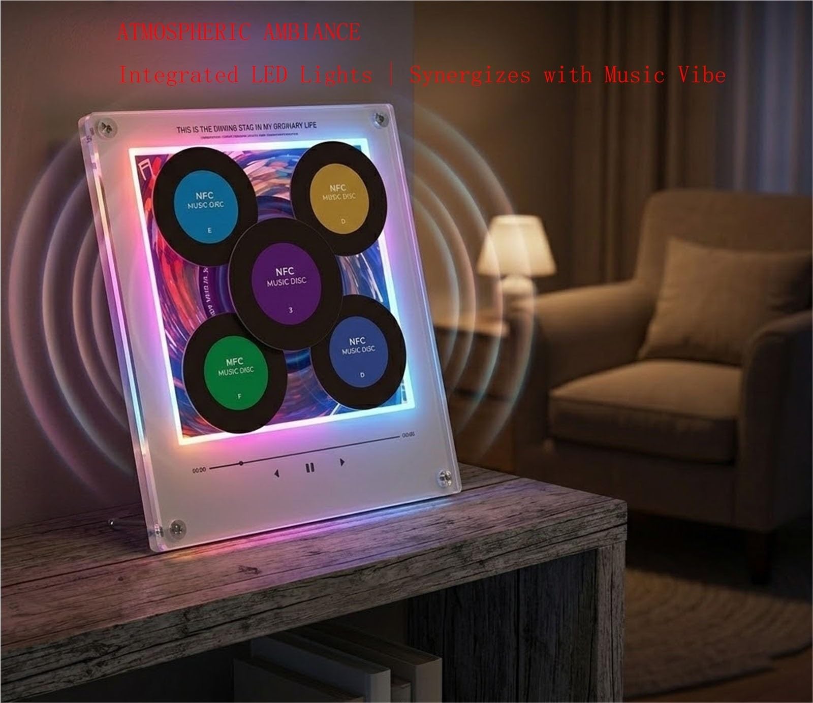 Retro-Musik-Kühlschrankmagnete Mit Programmierbarem NFC-Player-Set, 9-teilig, Vintage-Schallplatten-Kühlschrankmagnete, 128 MB, Mini-Jukebox Mit LED-Licht