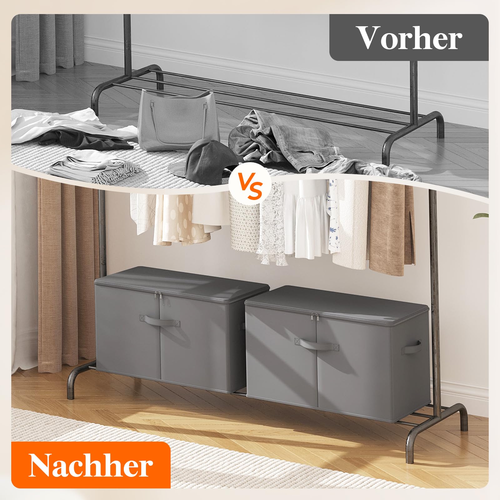 Lifewit 60L Aufbewahrungsbox mit Deckel, 6er-Pack Stoffbox mit Griff, Grau | Faltbare Schrank Organizer, Aufbewahrung für Kleidung, Vliesstoff, 56 x 32 x 33 cm