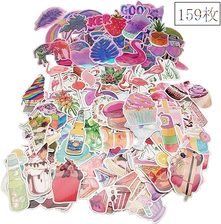 Amazon 159枚セット 旅行スーツケースステッカー カワイイ漫画の夏の夢のようなカラフルなフラミンゴアイスクリームケーキドリンク シール ステッカー 防水 スーツケースステッカー スケボーやスーツケースなどに貼って シール ステッカー おもちゃ